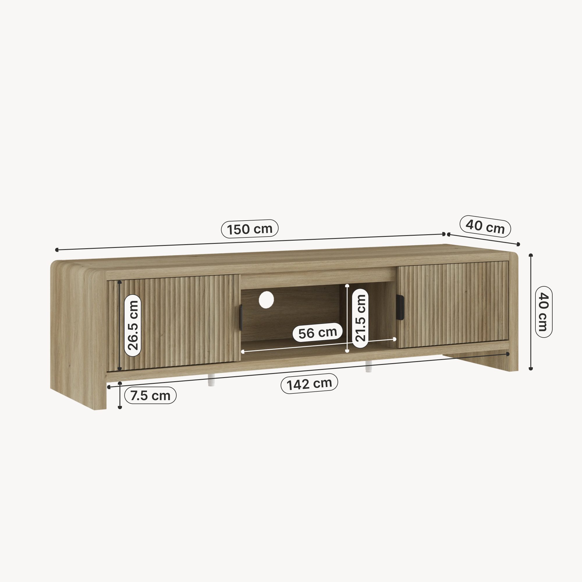 en.casa TV-Schrank »Lukkodso« mit 3 Fächern und 2 Türen 150x40x40 cm Eiche, mittelhell – Bild 5 von 5