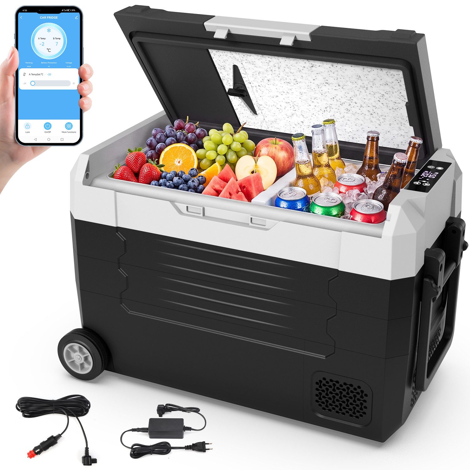 oyajia Kühlbox Kompressor mobiler Autokühlschrank, Kühltruhe mit APP-Steuerung, 45 l, -20°C - 20°C 12/24V DC & 100-240V AC für LKW, Boot, …