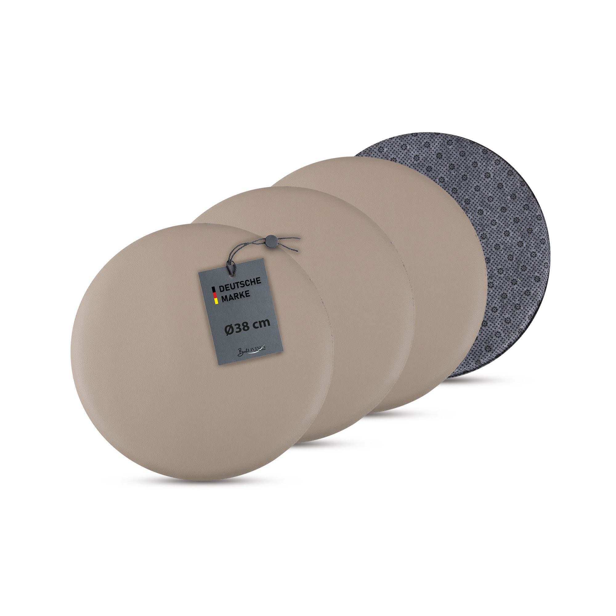 Bestlivings Stuhlkissen Lederimitat mit Antirutsch, ⌀ 38cm, rund, rutschfest, pflegeleicht, hygienisch, bequem – Bild 2 von 5