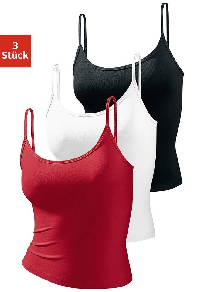 vivance active Spaghettitop (3er-Pack) aus weicher Microfaser rot, schwarz, weiß