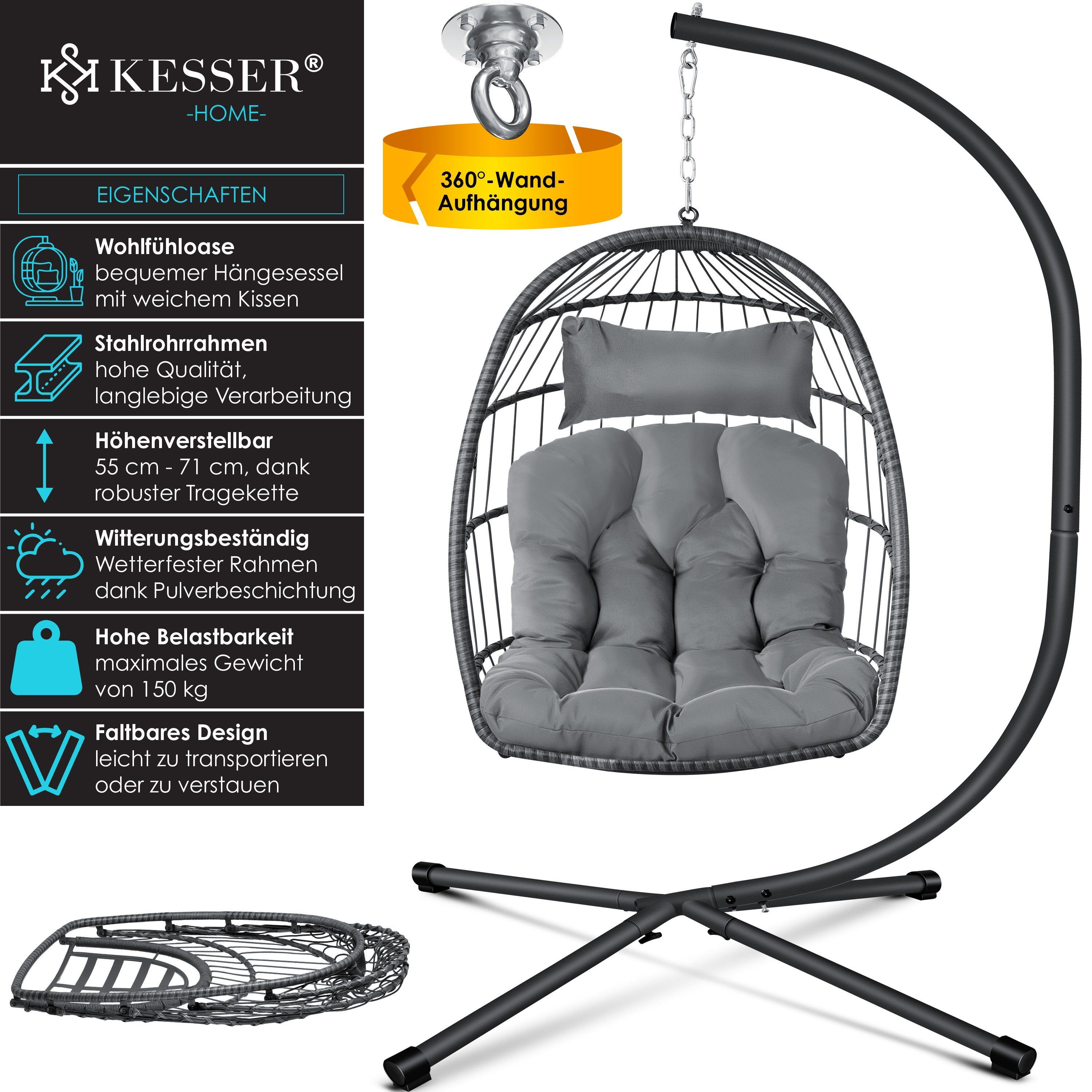KESSER Hängesessel, Hängesessel Jungle mit Gestell Stahl Hängekorb Sessel günstig online kaufen