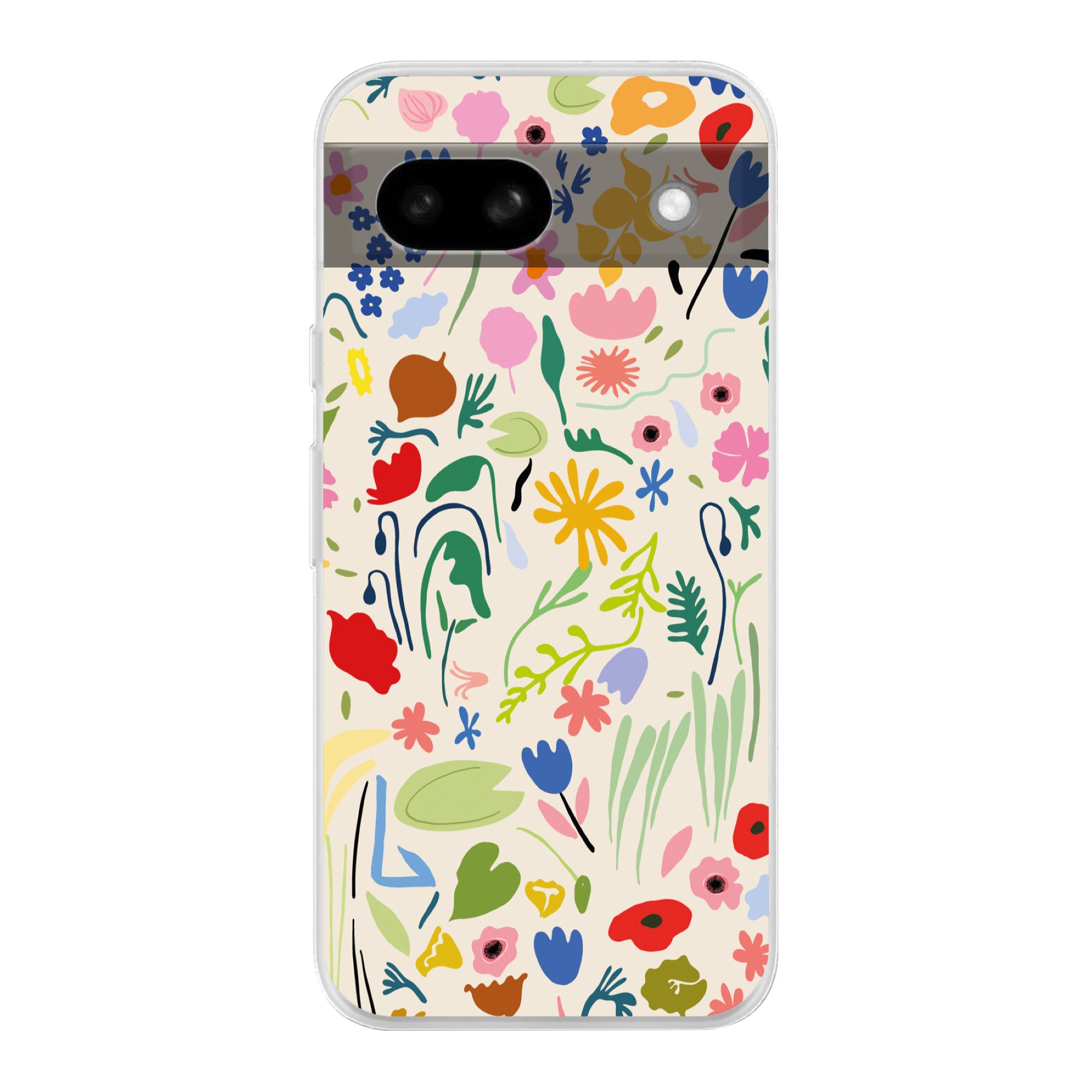 MuchoWow Handyhülle für Google Pixel 8a Blumen - Muster - Pflanzen, Phone Case, Silikon, Schutzhülle Dünn