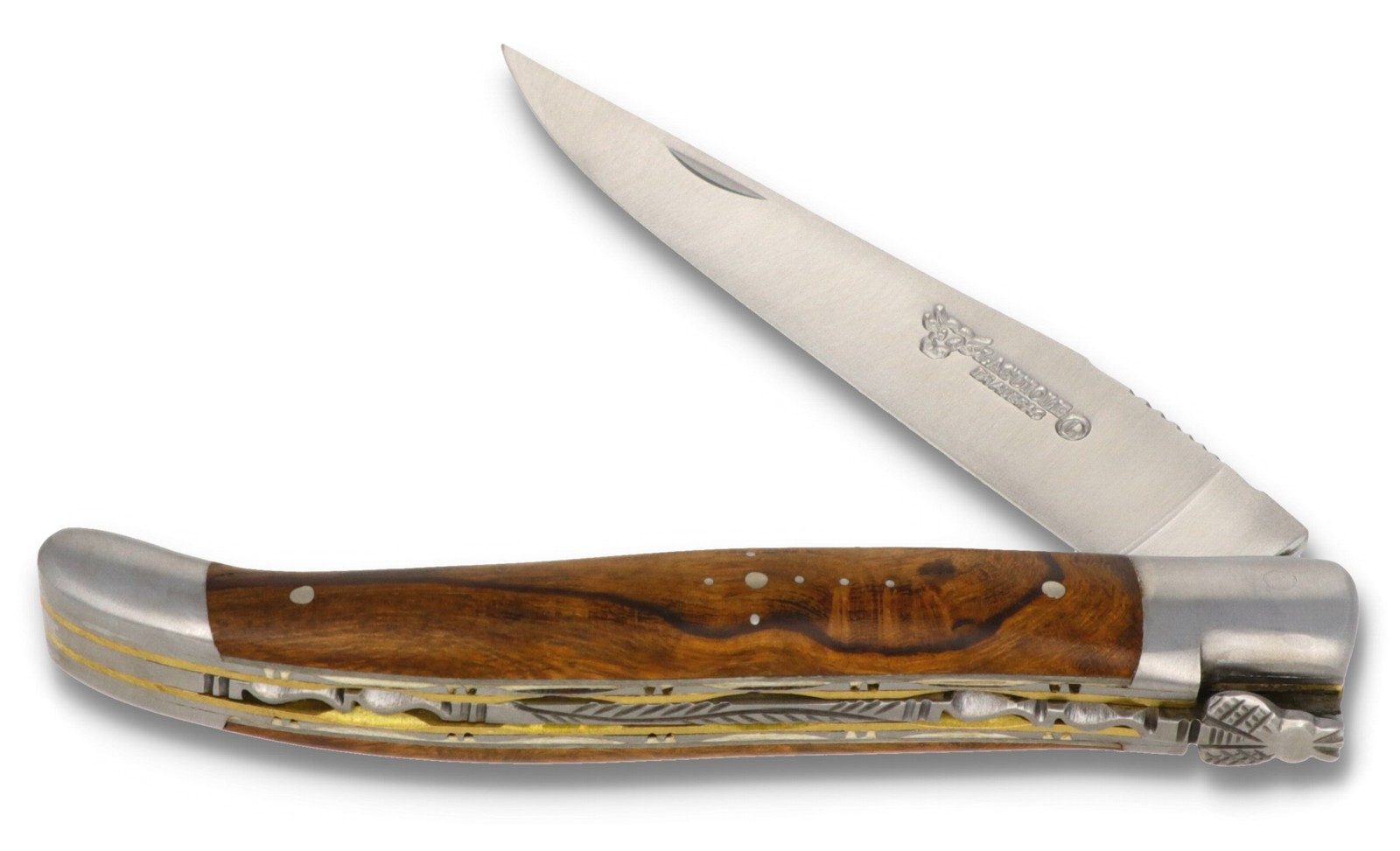 Laguiole en Aubrac Taschenmesser L0712WC1-FSB1 LAIT/IN, Griff 12cm Eisenholz - Doppelplatine Messing/Stahl - Backe/Klinge matt