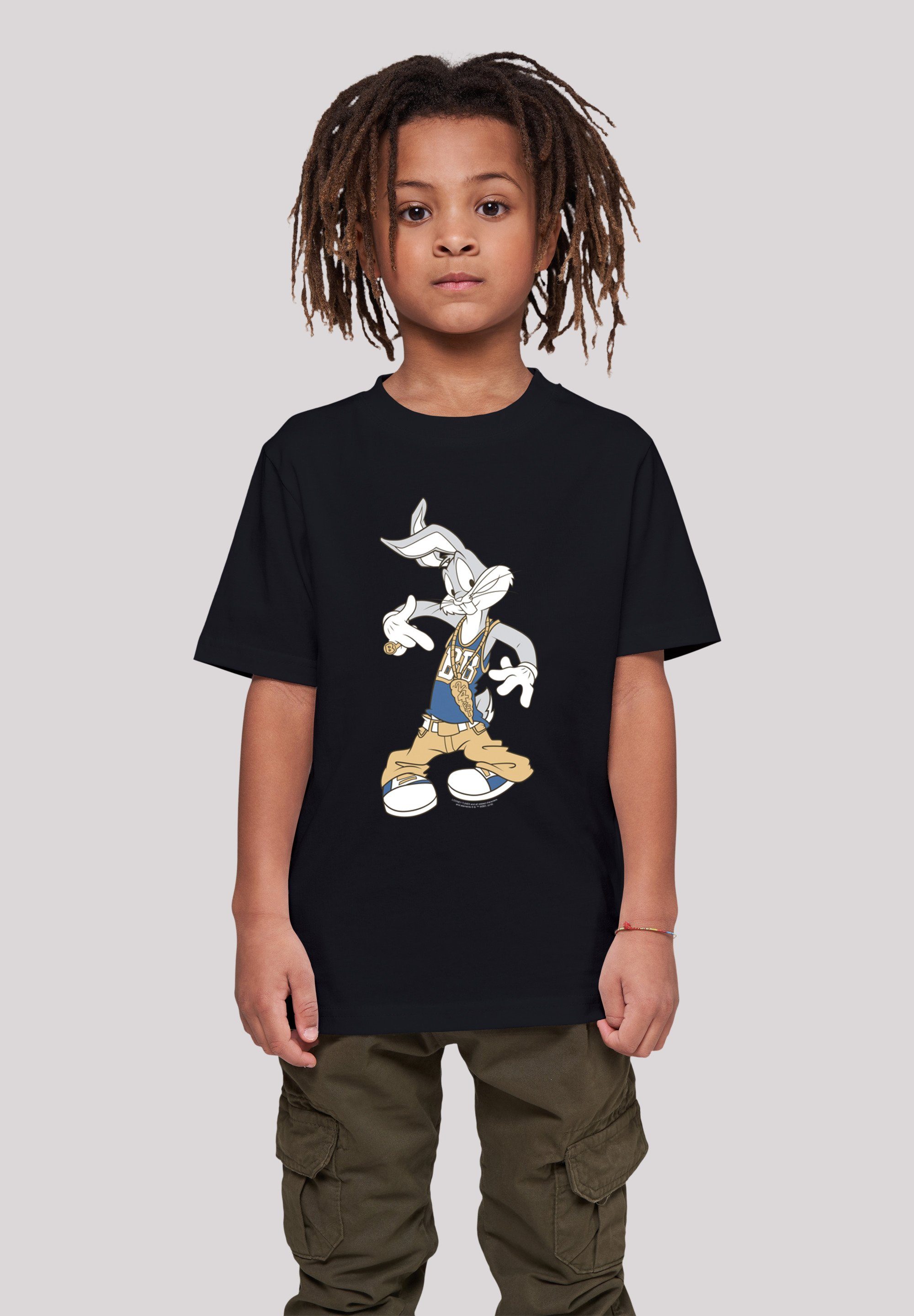 F4NT4STIC Kurzarmshirt Tee Kids Rapper Tunes Kinder Basic Bugs Bunny with Looney (1-tlg) -BLK