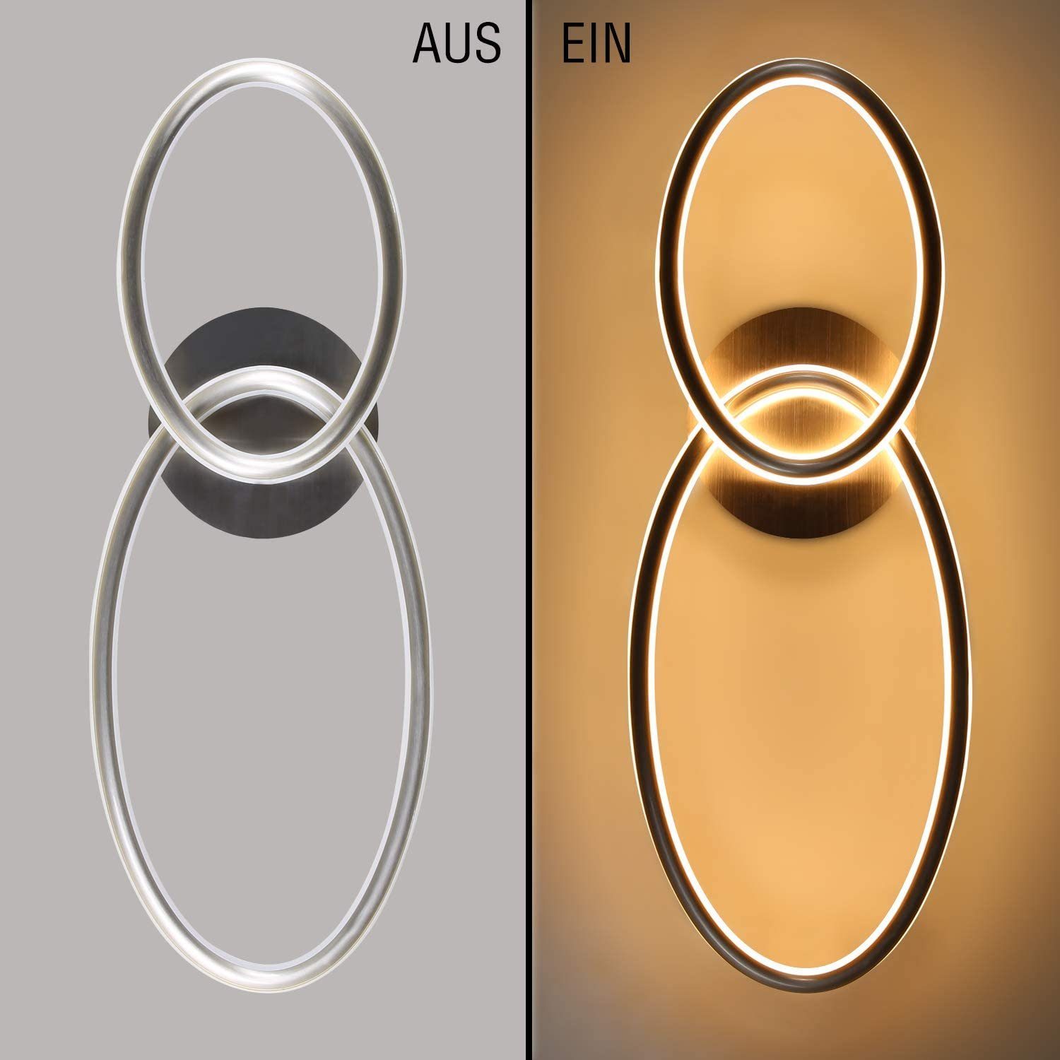 ZMH LED Deckenleuchte Deckenleuchte wohnzimmer in 2 Ring Design, LED fest integriert, Warmweiß