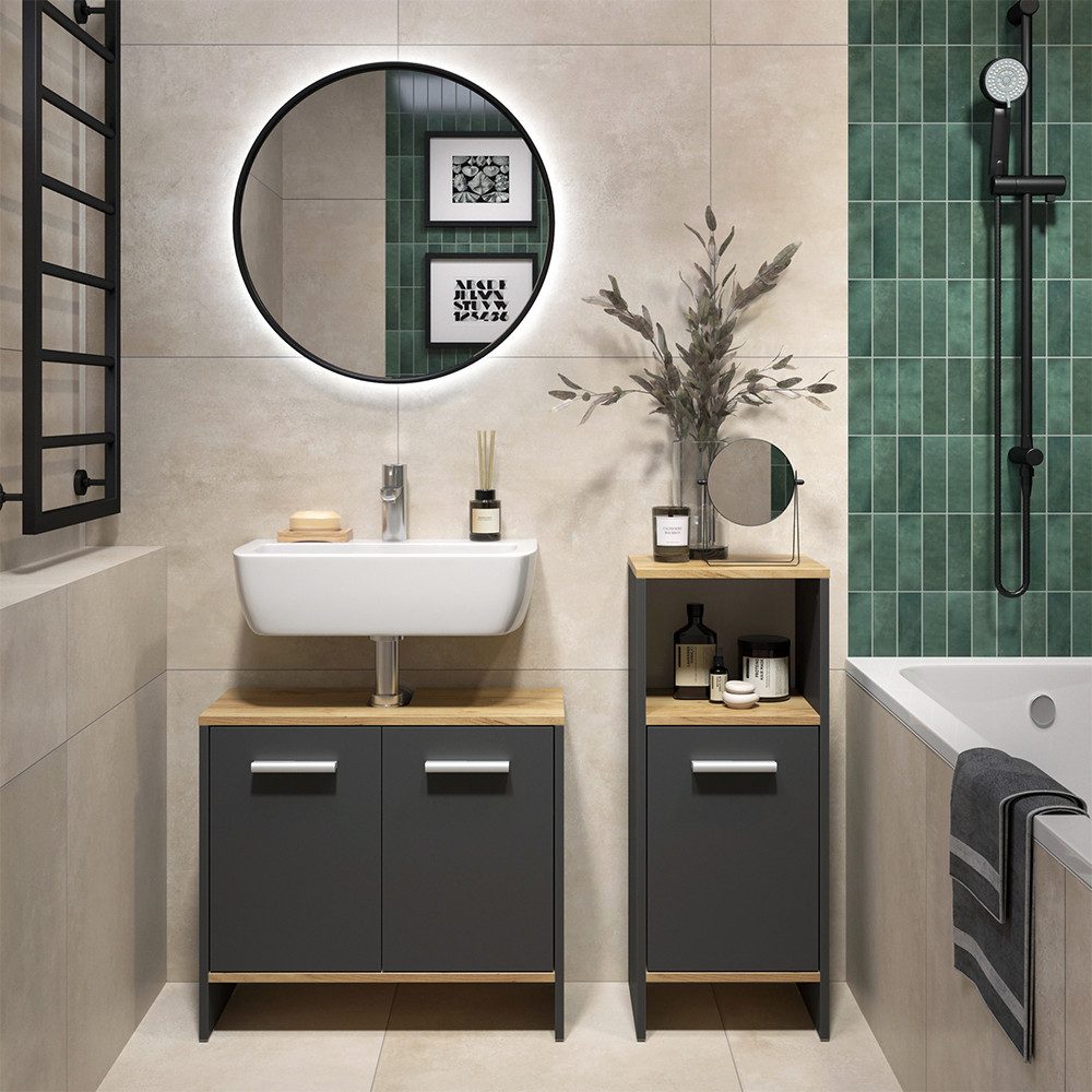 Vicco Badmöbel-Set Karli, Anthrazit/Goldkraft Eiche, 2 Teile, (2-St., 2er Set)