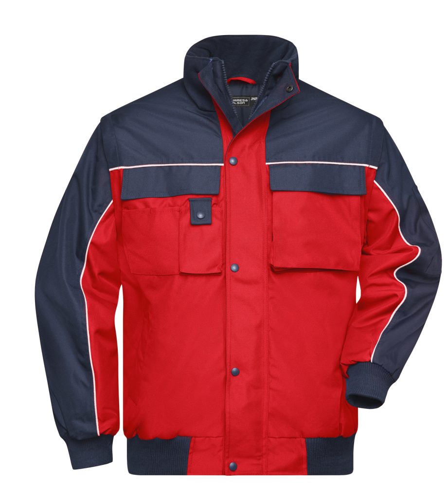 James & Nicholson Arbeitsjacke Robuste Arbeitsjacke mit abnehmbaren Ärmeln Workwear Jacket JN810 red/navy | Arbeitsjacken