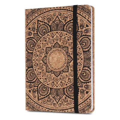 Navaris Notizbuch, Journal aus Kork liniert mit Gummiband - 18x13cm Hardcover Notebook 100 Seiten - mit Bändchen und Fach im Einband - Indian Sun Design