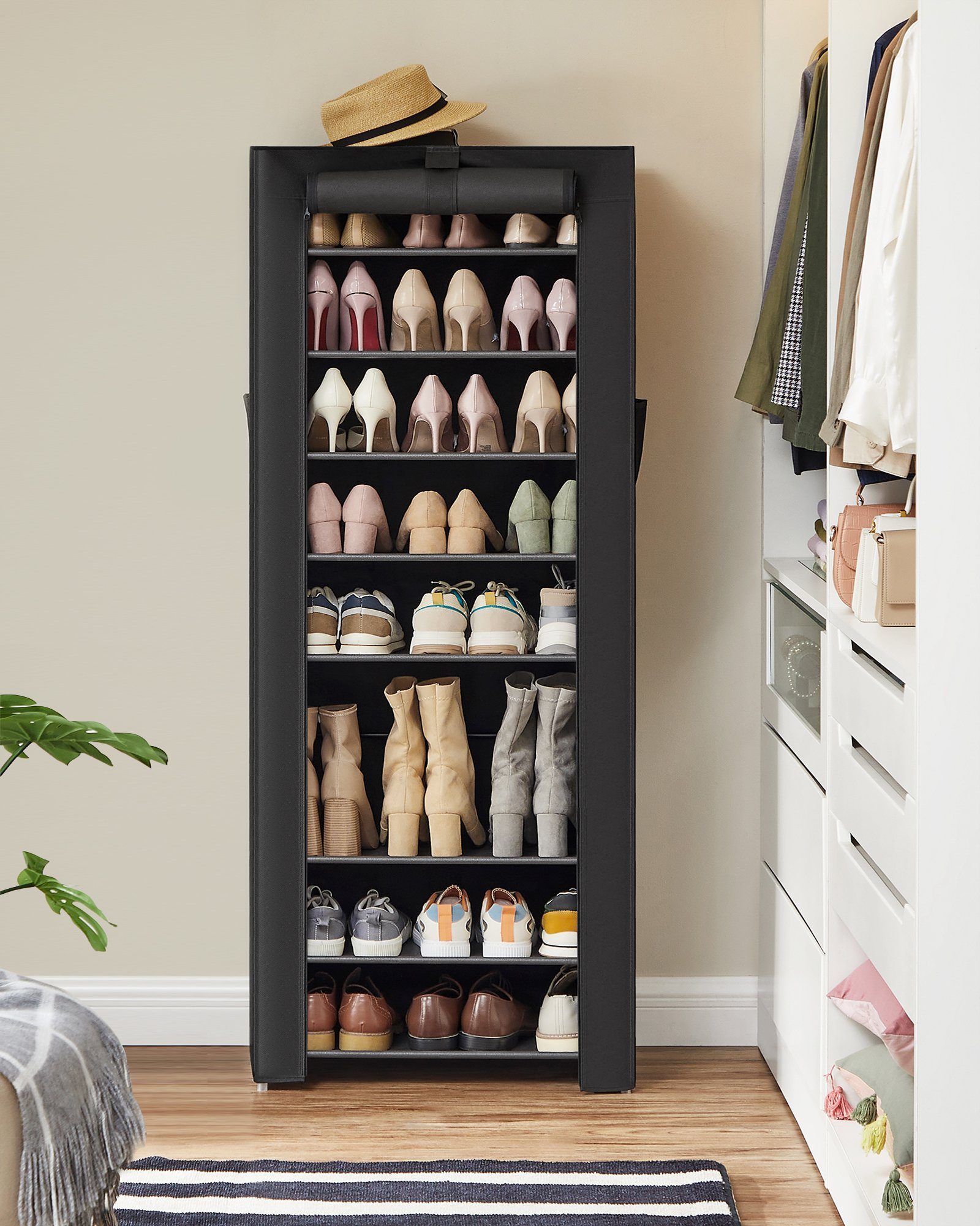 SONGMICS Stoffschrank Schuhschrank mit Ablagen, geräumig, 58x28x160 cm