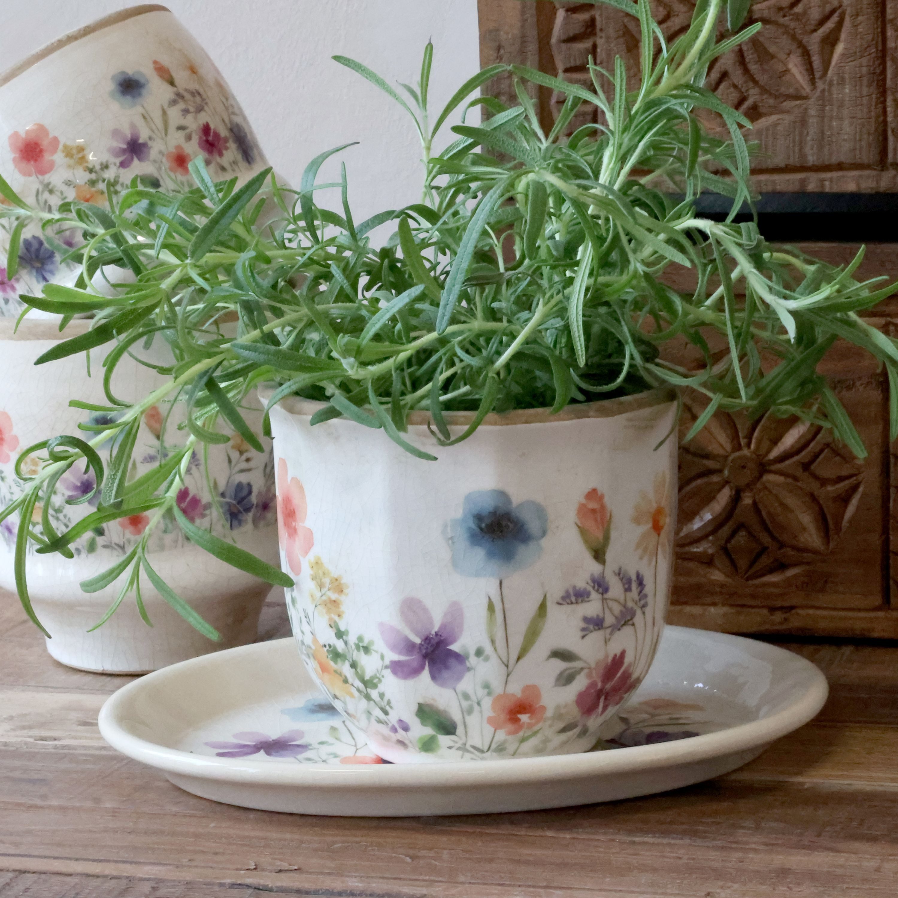 Chic Antique Blumentopf Chic Antique - Blumentopf Übertopf Blumenübertopf Keramik Blumenmotiv