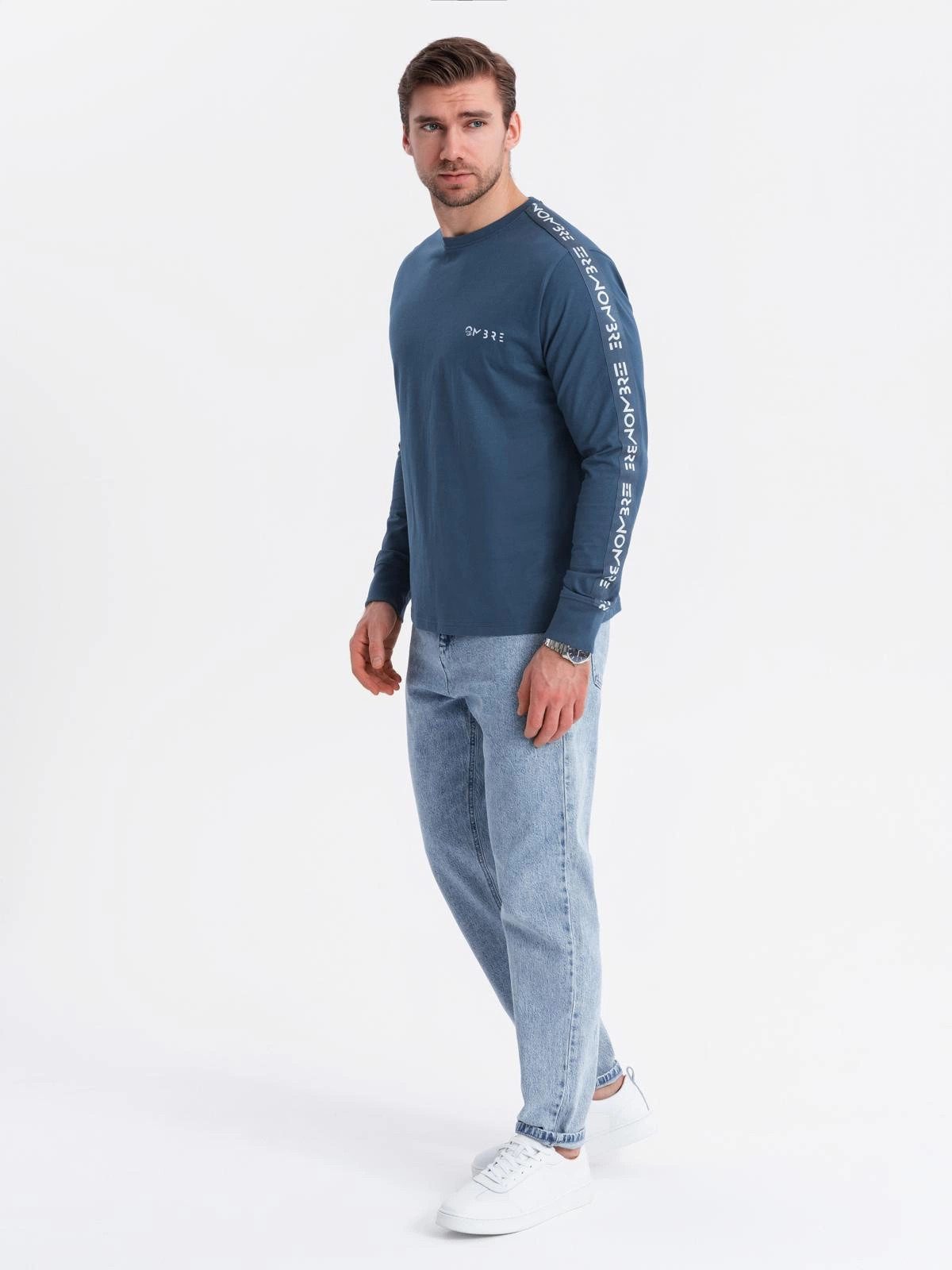 OMBRE Longsleeve Longsleeve aus Baumwolle mit U-Ausschnitt, Streifen und Br günstig online kaufen