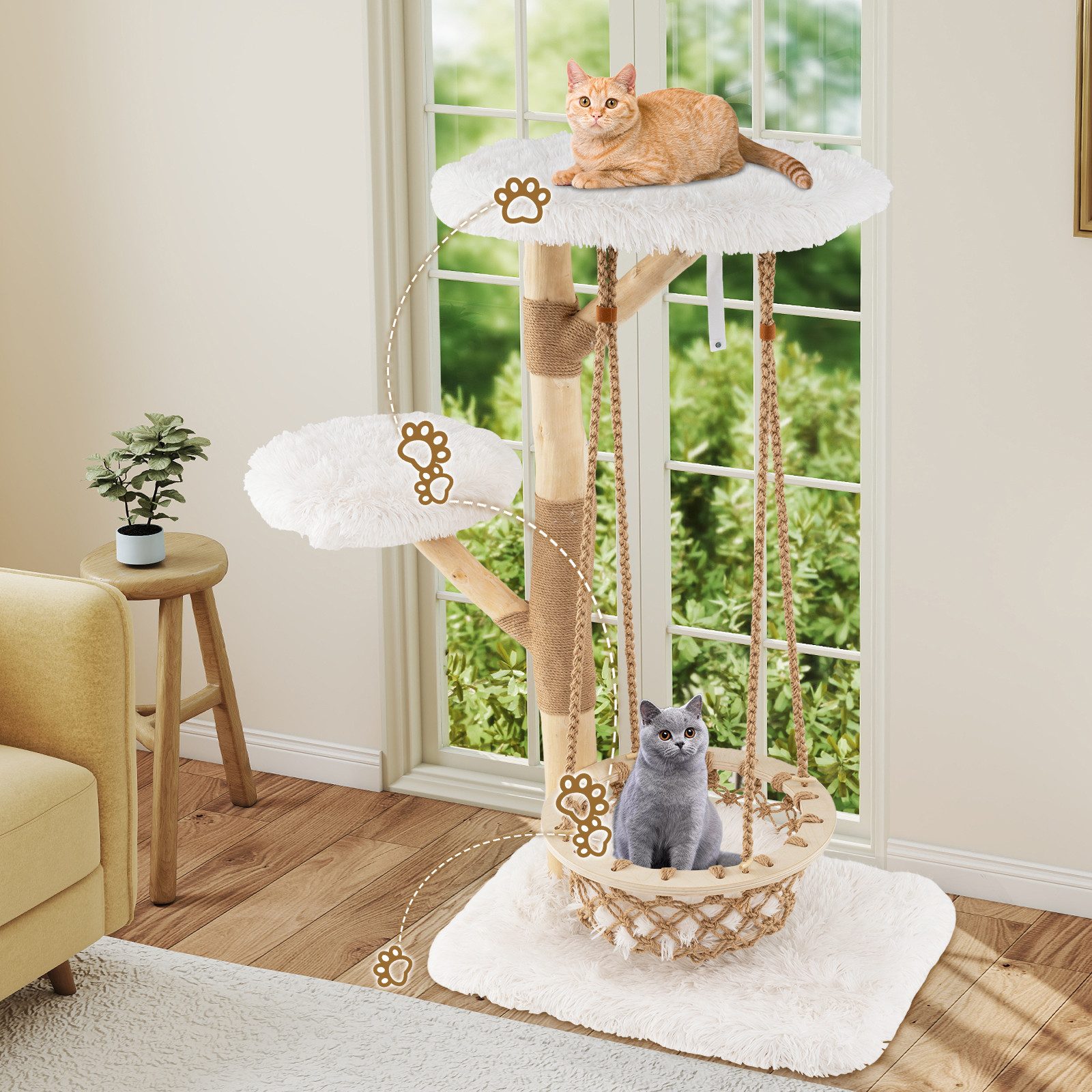 COSTWAY Kratzbaum, Katzenbaum, Kletterturm, mit Hängekorb, günstig online kaufen