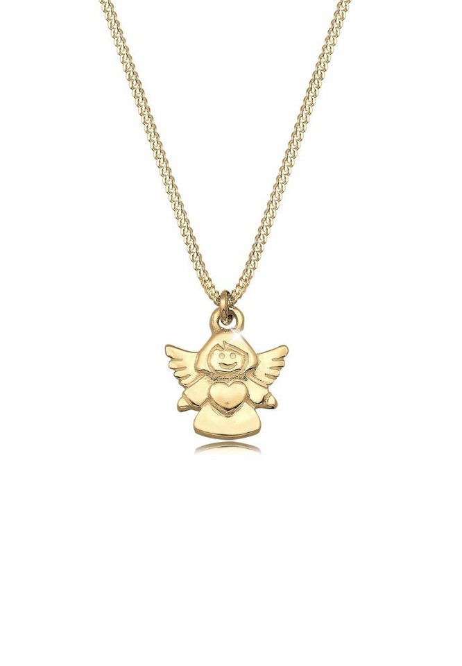 Elli Premium Kette mit Anhänger Kinder Engel Taufe Kommunion Talisman 375  Gelbgold, Engel