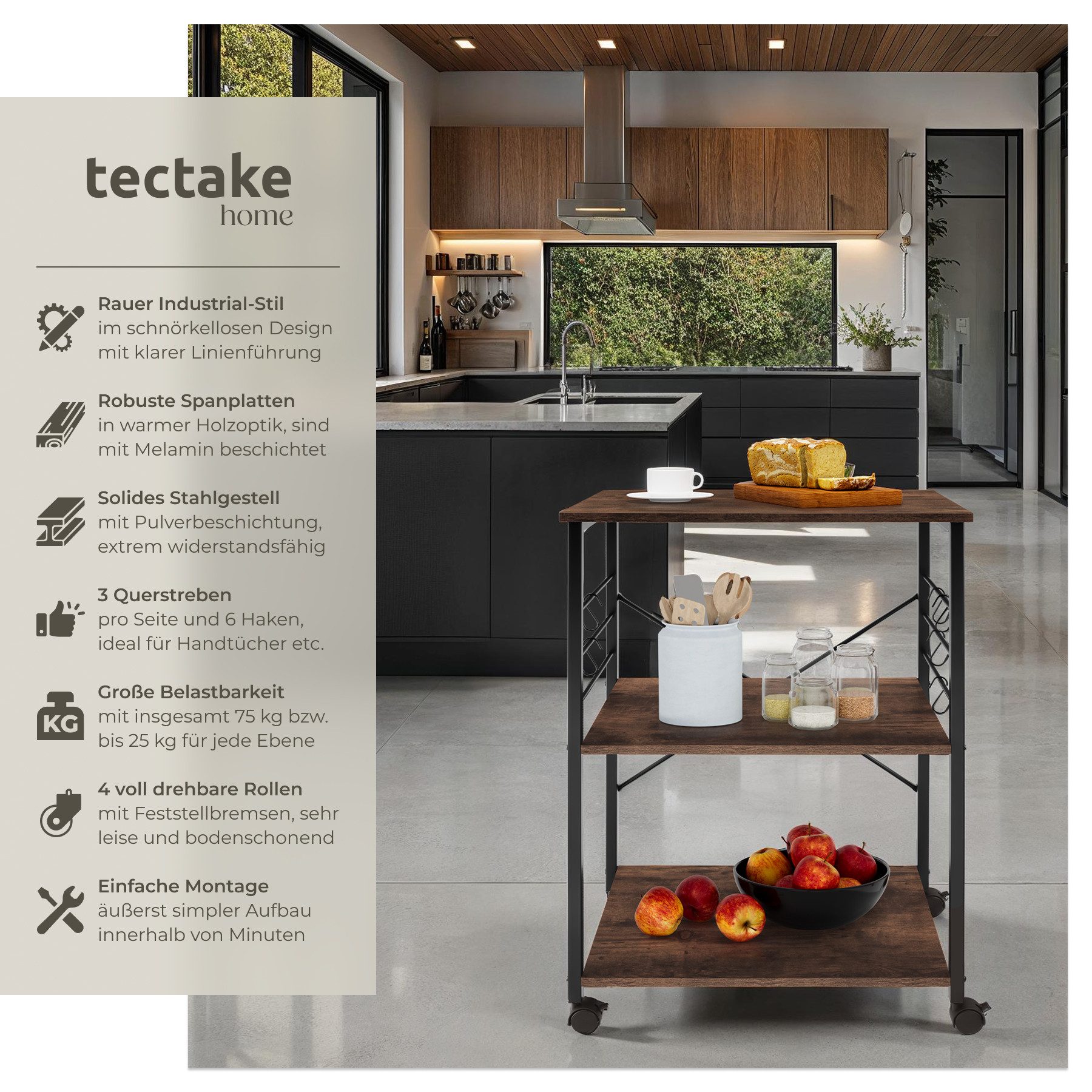 tectake Servierwagen Rugby, Industrial Style
