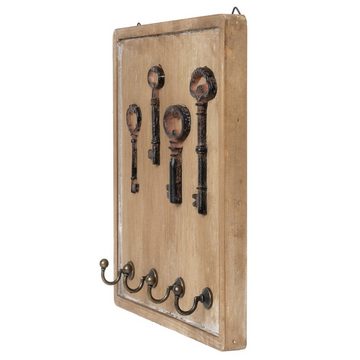 Moritz Schlüsselbrett 22x25cm Antike Schlüssel 4 Haken braun, Schlüsselkasten Vintage Schlüsselbox Schlüsselleiste Schlüsselhaken
