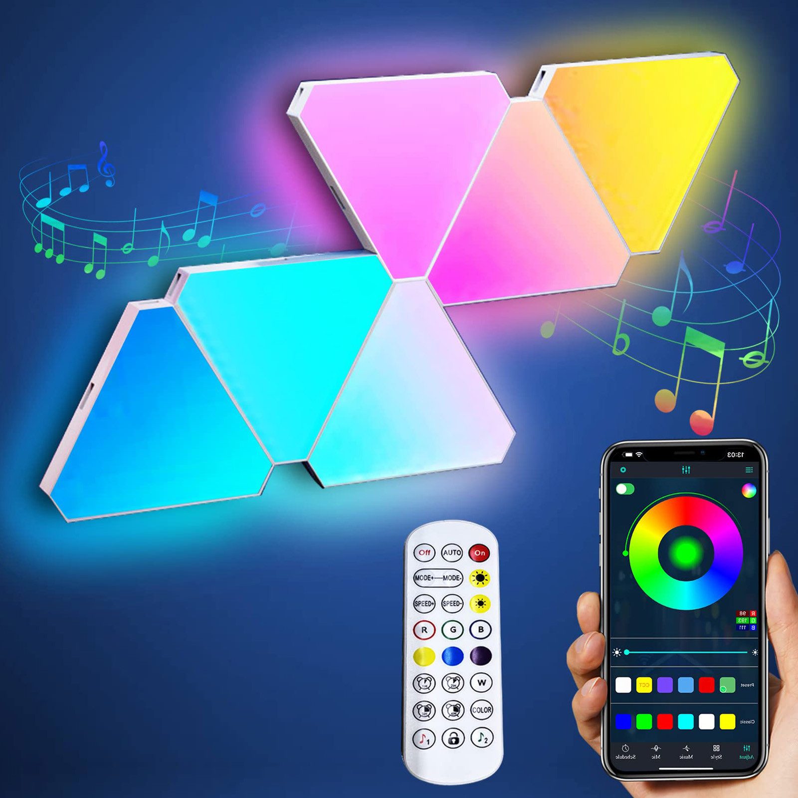 Rosnek LED Wandleuchte LED Gaming Wandleuchte RGB WLAN Bluetooth Wandlampe, Bluetooth, LED fest integriert, USB Dreieck Wandlicht für Gaming Zimmer Schlafzimmer Deko