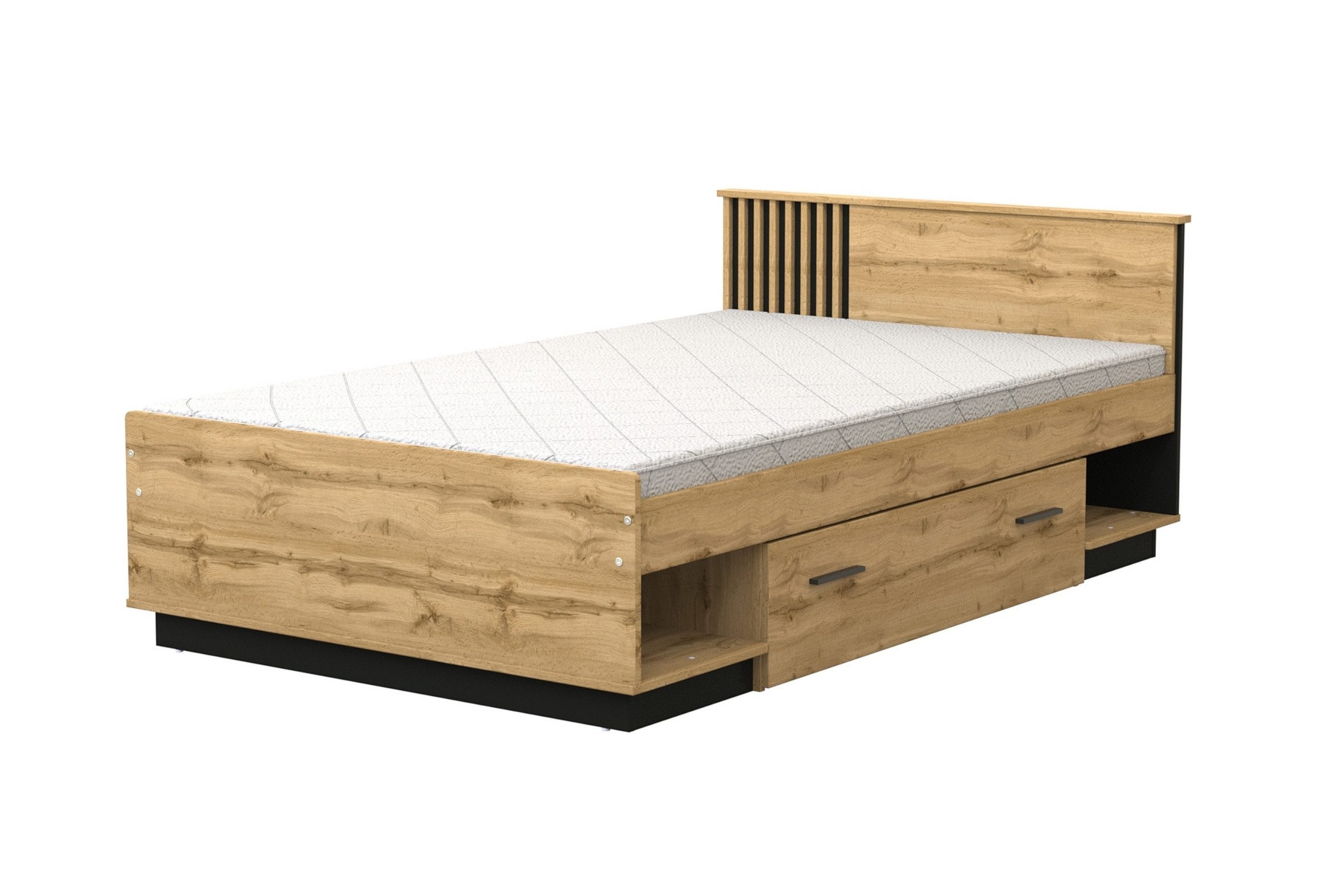 Deine Möbel 24 Jugendbett LAMI 20 Einzelbett 120x200 cm in Wotan Eiche mit schwarzen Lamellen (Ideal für Jugendzimmer, Gästezimmer oder kleinere Schlafzimmer, 1-tlg., LAMI - Kollektion), modernes Bettgestell, Matratze optional