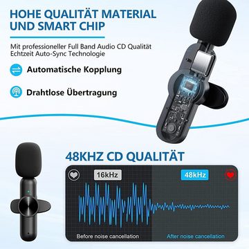 Gontence Mikrofon Kabelloses Lavalier-Mikrofon,Mini Mikrofon für Smartphone (automatische Synchronisierung,Keine APP und Bluetooth erforden)
