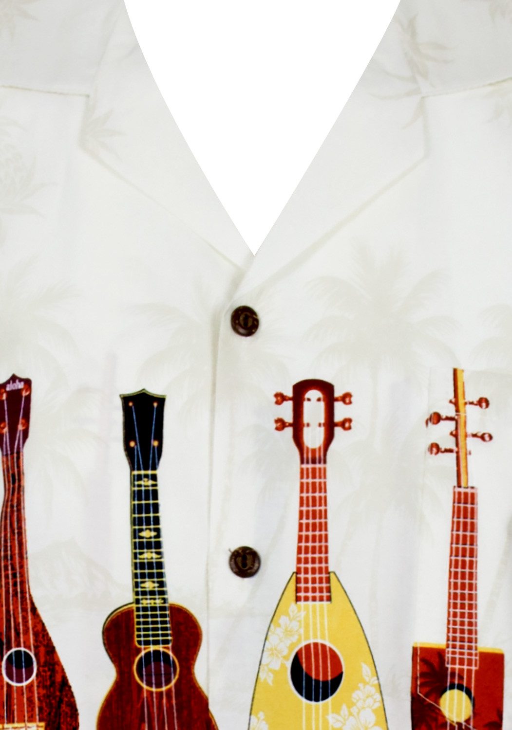 KY's Hawaiihemd "Ukulele" Herren Kurzarm Baumwolle Kokosknöpfe Original Hawaii