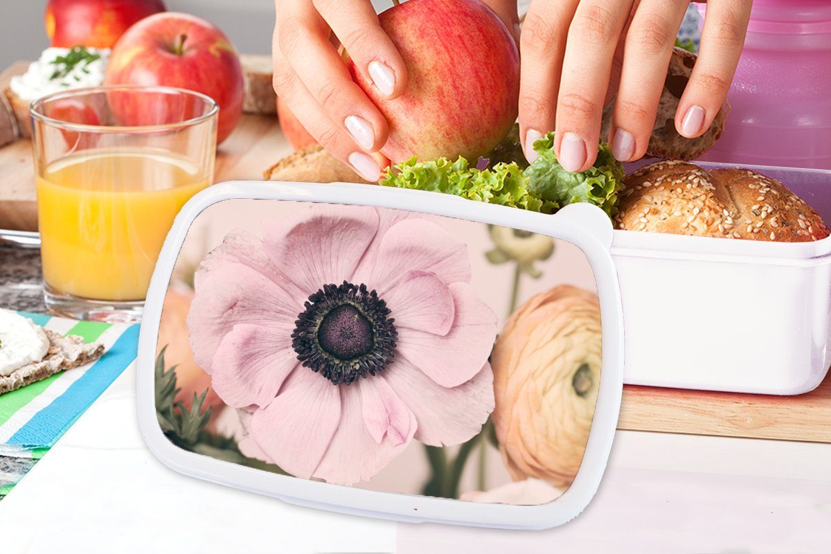 MuchoWow Lunchbox Blumen für - Erwachsene, Jungs (2-tlg), für Kinder Mädchen Natur Kunststoff, Brotbox weiß und Brotdose, Pflanzen, und 