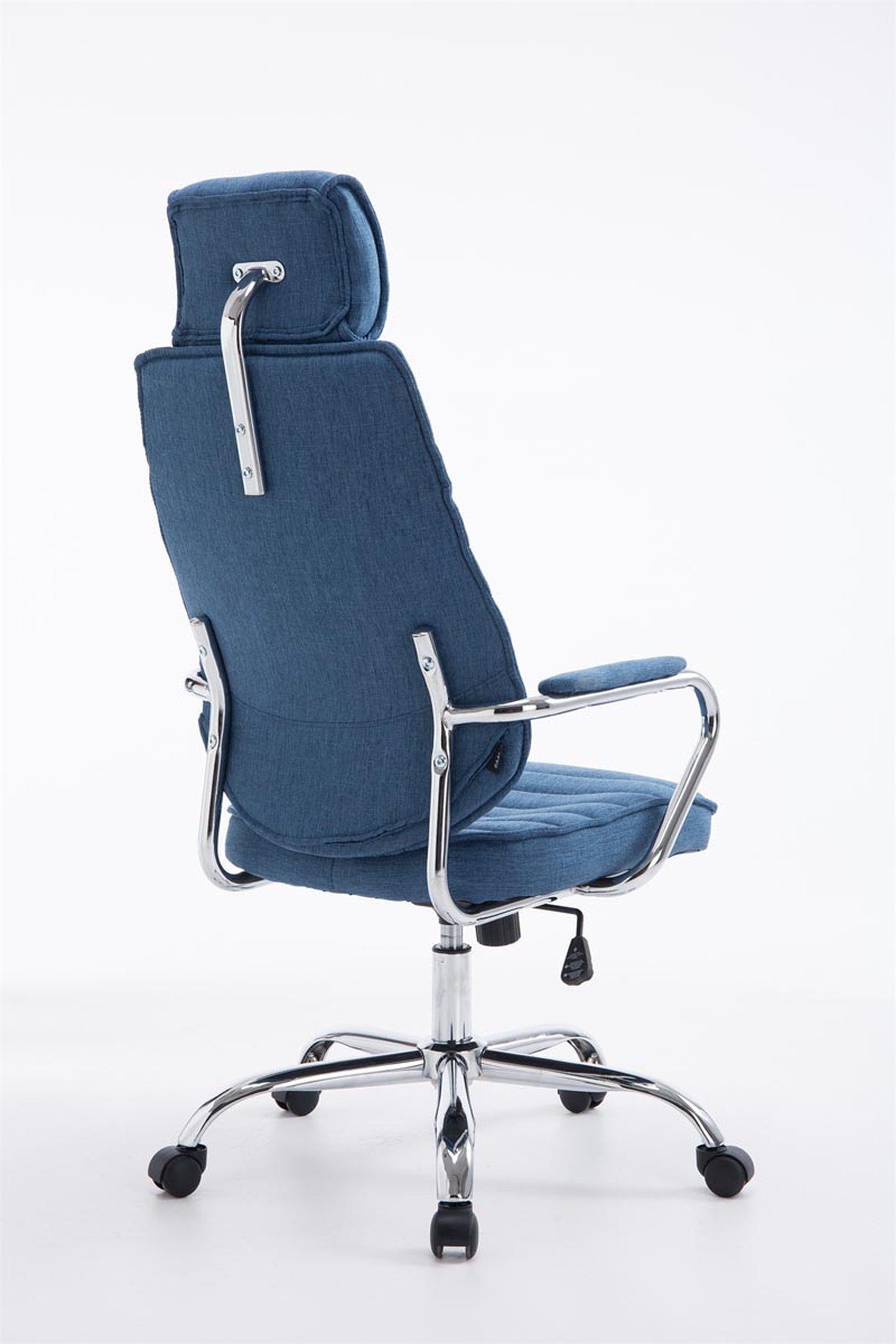 TPFLiving Bürostuhl (Schreibtischstuhl, Rocket Stoff Gestell: Sitz: Metall Rückenlehne Bürostuhl XXL), blau chrom - bequemer - drehbar Drehstuhl, mit Chefsessel, 360° höhenverstellbar und