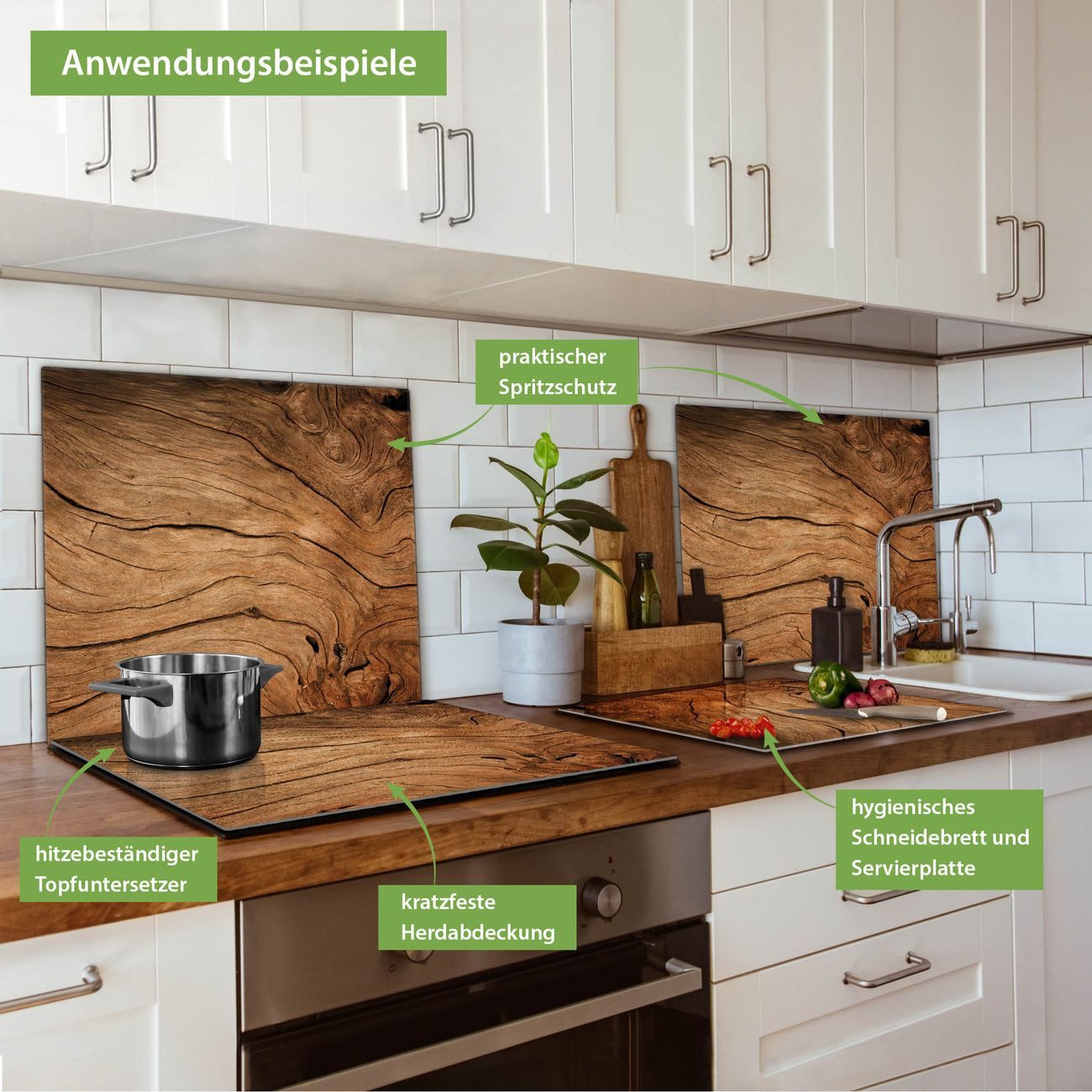 banjado Herd-Abdeckplatte einteilig aus Glas mit Motiv Trockenes Holz, (gehärtet, 1 tlg., inkl. selbstklebende Gummifüßchen)