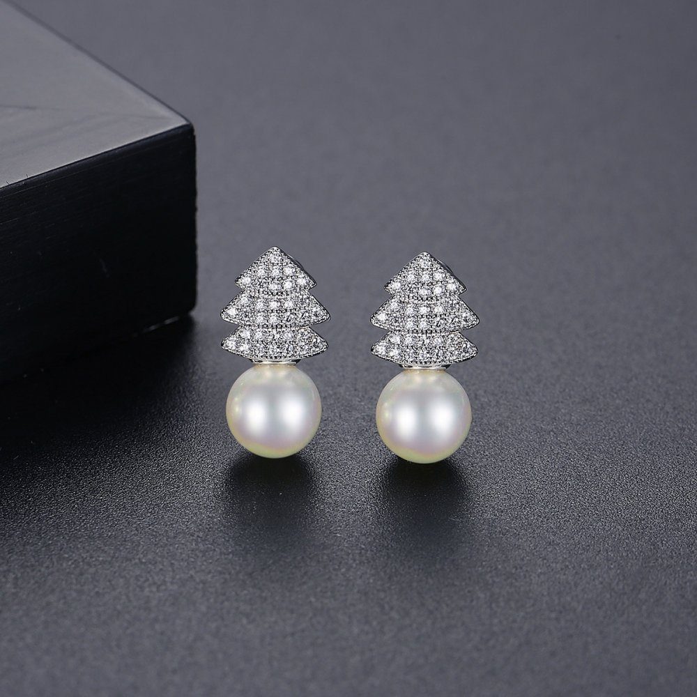 Invanter Paar Ohrhänger , weiße Geschenkbox für inkl minimalistische Frauen Weihnachtsbaum Imitation Perlen Weihnachtsgeschenke Ohrringe