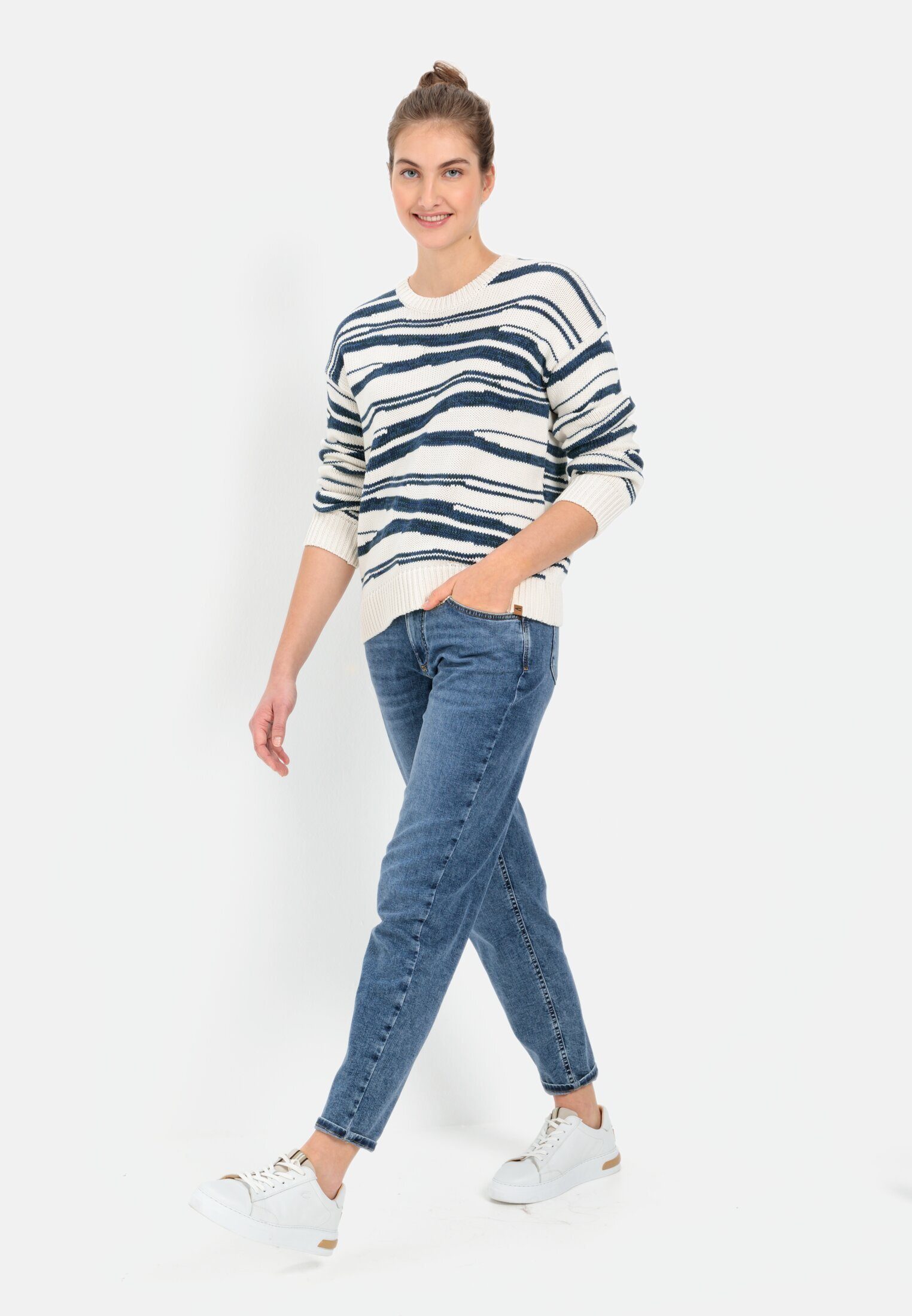 camel active Strickpullover aus reiner Baumwolle Langarm Markenlabel