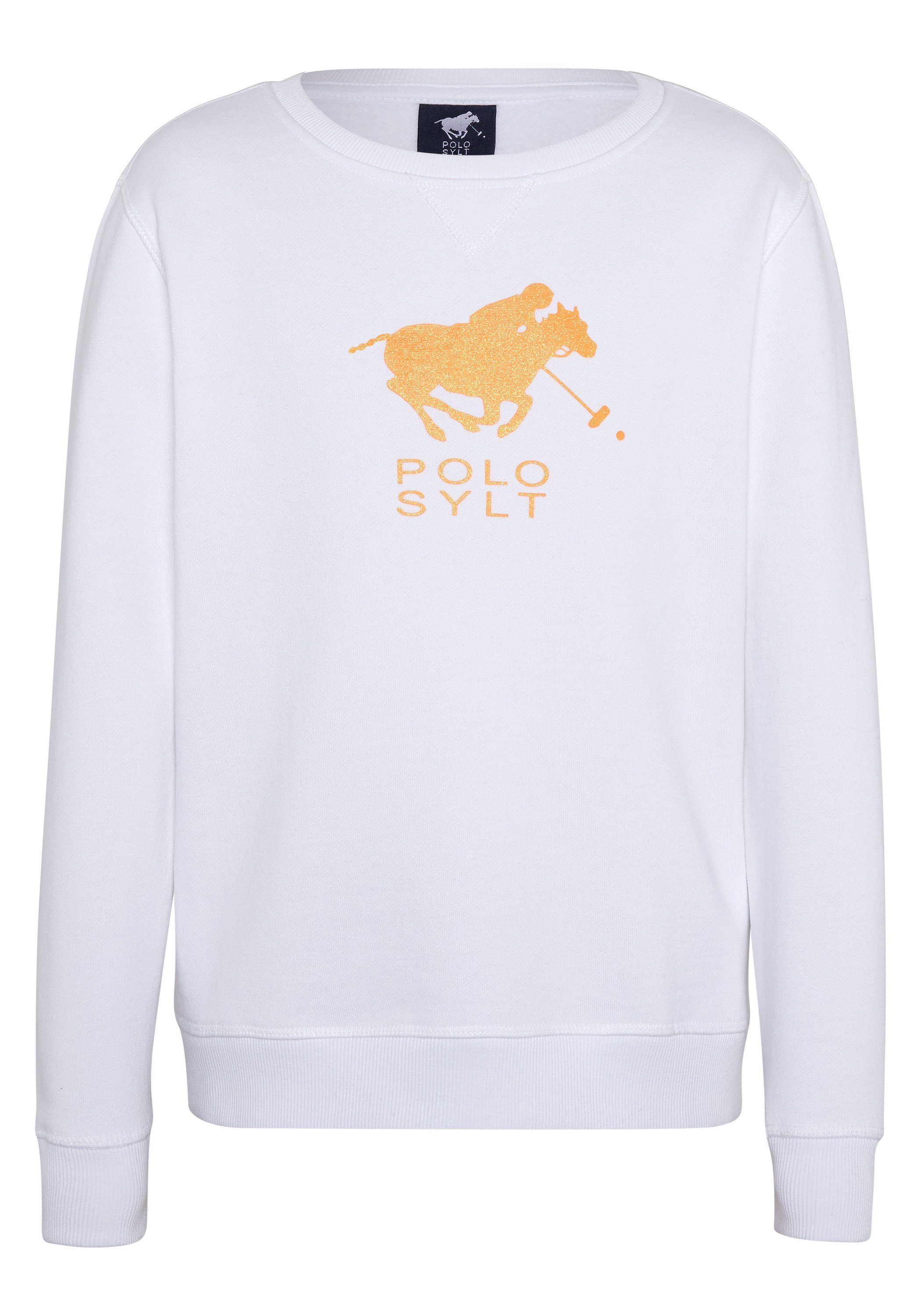 Polo Sylt Sweatshirt mit Glitzer-Label-Print Bright White