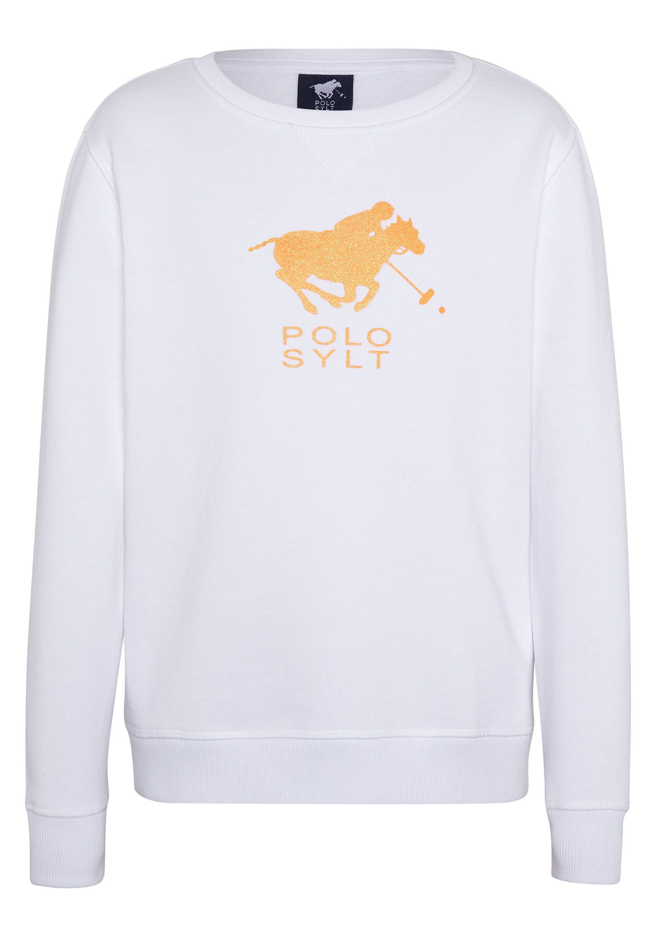 Sweatshirt Glitzer-Label-Print Polo mit White Bright Sylt