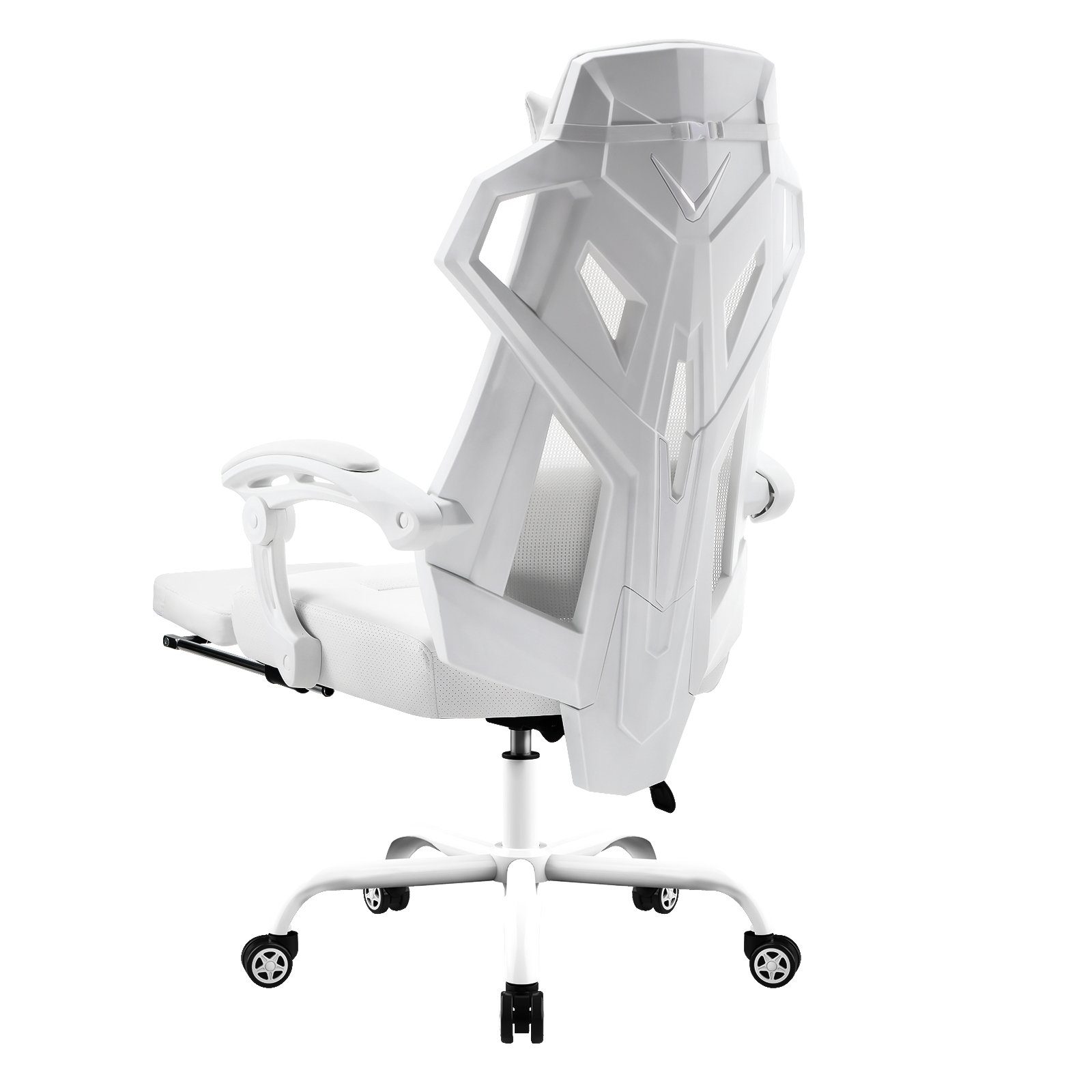 GTPLAYER Bürostuhl Ergonomischer Schreibtischstuhl Gamingstuhl Drehstuhl, und Verstellbarer mit Kopfstütze Lordosenstütze Verbindungsarmlehnen, weiß