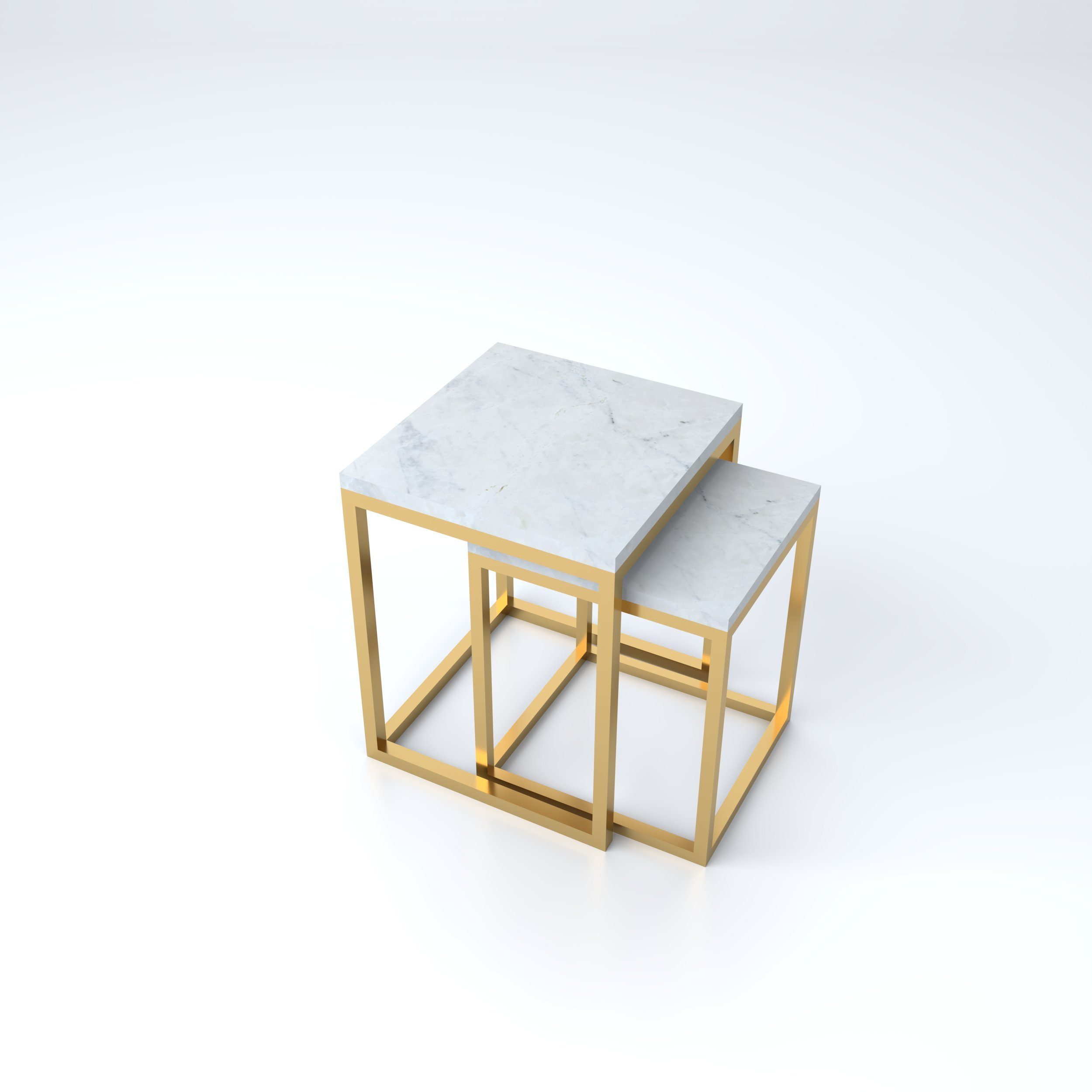 D'arte Stone Beistelltisch ALGERO gold Enzo aus hochwertigem Bianco Marmor 2er Set | Beistelltische