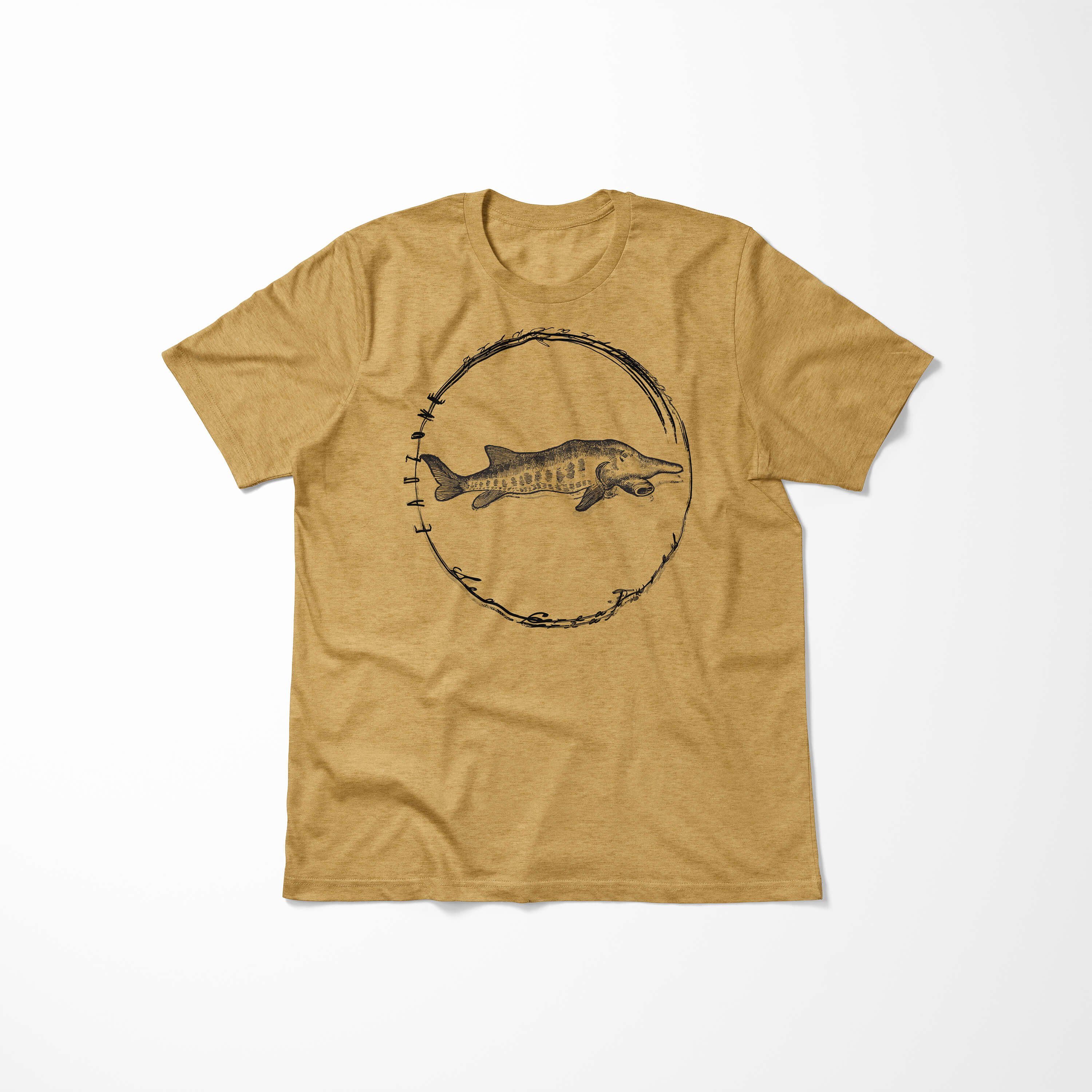 Antique Art Fische T-Shirt Serie: Struktur 090 sportlicher - feine Creatures, T-Shirt Gold Sinus Schnitt Sea Sea / und Tiefsee