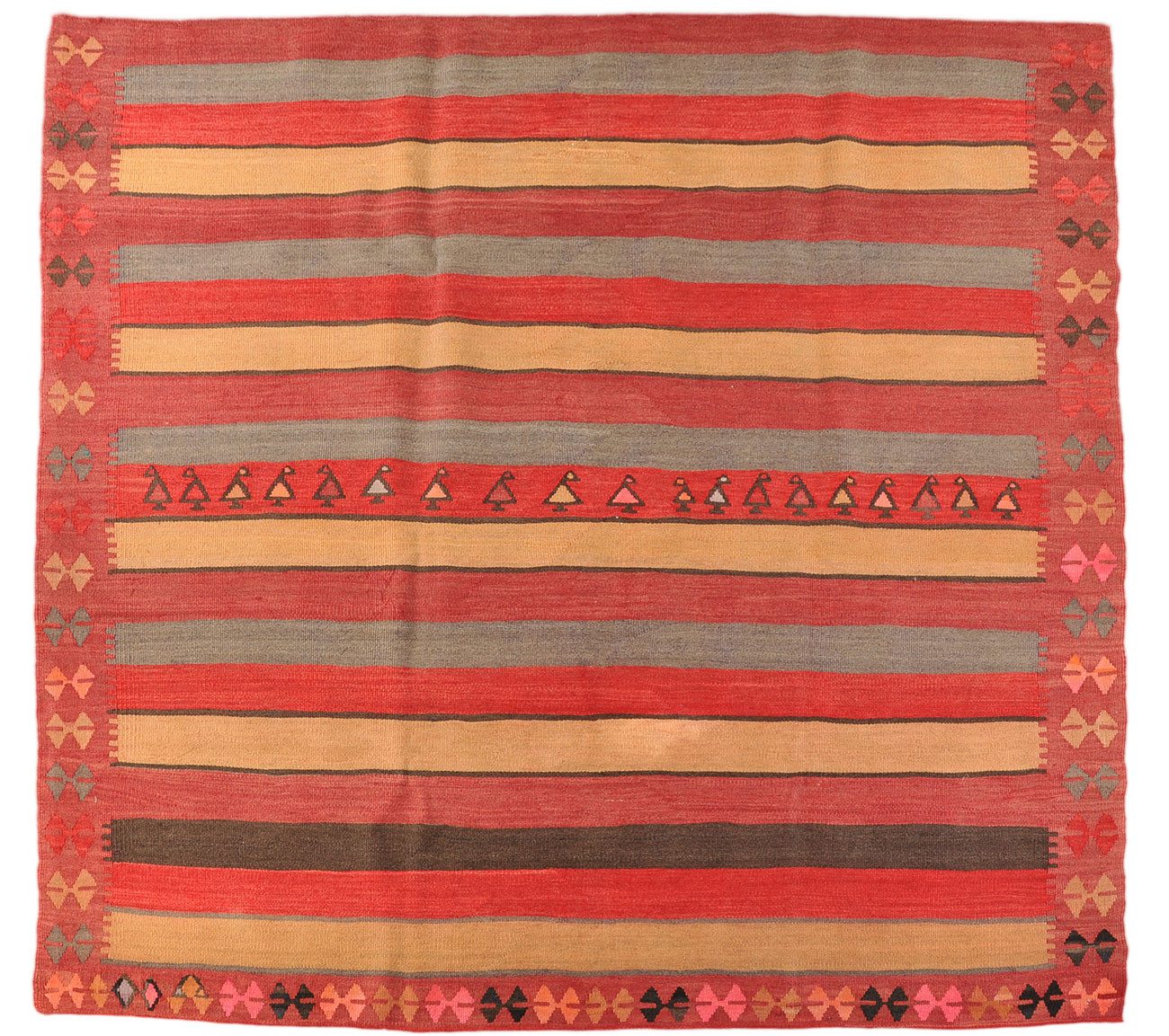 KUHFELL online & NOMAD Orientteppich Persische Vintage Kelim Azerbaijan 180 x 180 cm Rot Blau Braun