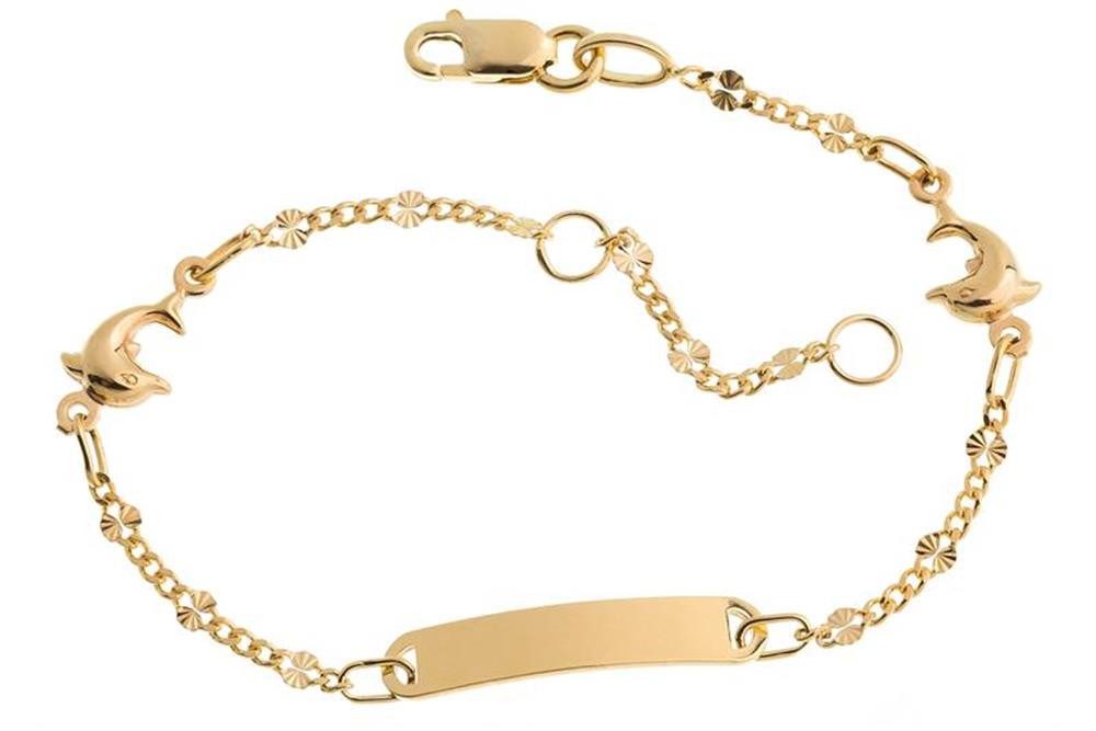 Silberkettenstore Goldarmband Kinder-Gravurarmband Delphin - 375 Gelbgold, Länge wählbar