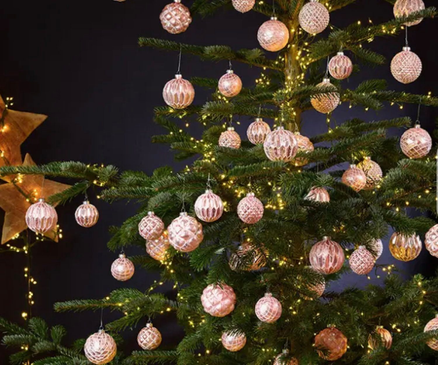 Christbaumkugeln aus 12 Set, Landhaus 8x8x8cm, Deko Glas Weihnachten Stil, rose im Weihnachtsbaumkugel teiliges und Taschen4life Advent antik