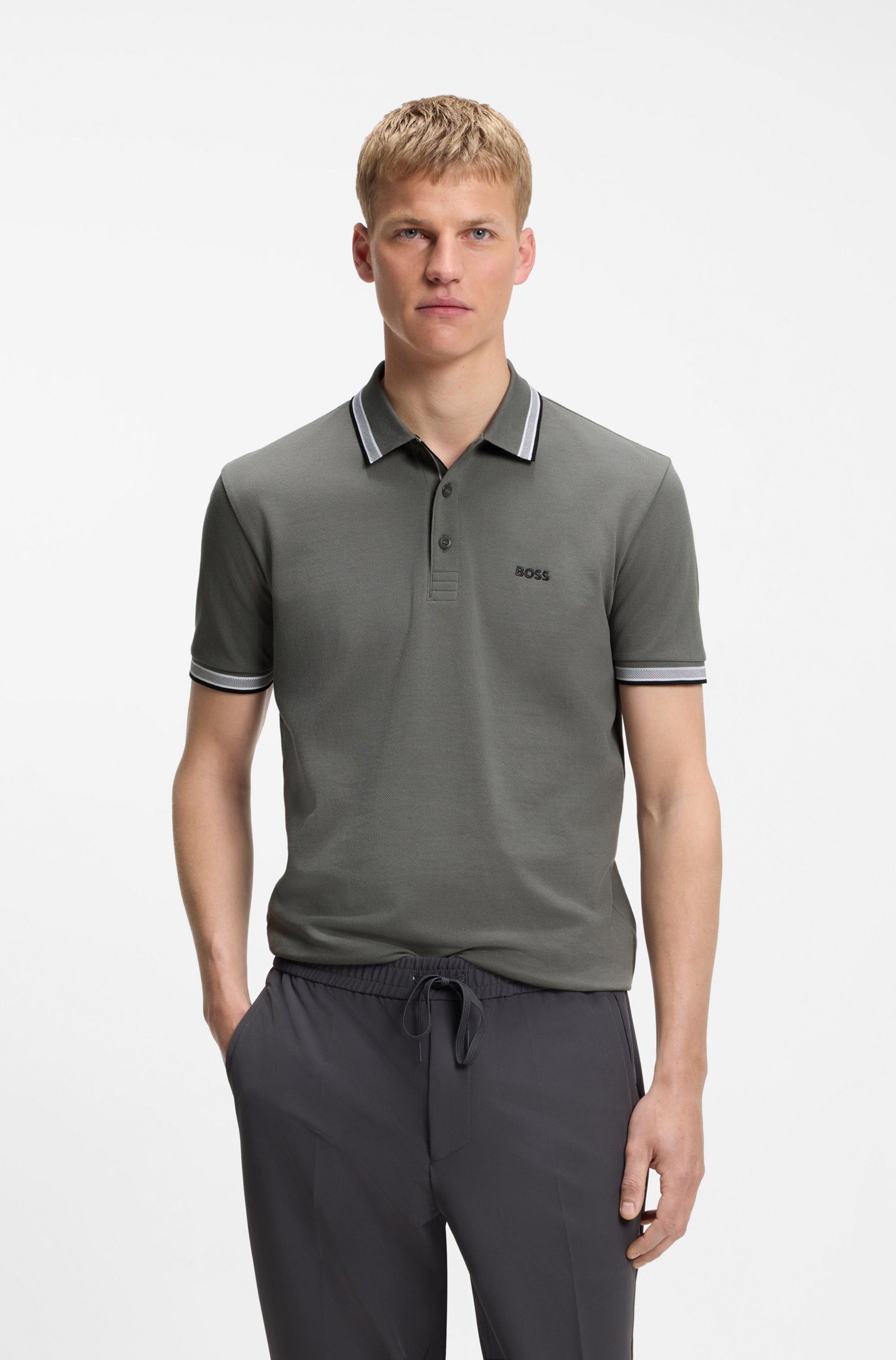 BOSS GREEN Poloshirt Paddy Regular Fit atmungsaktive Piqué-Webstruktur, Flachstrickkragen, gerader Schnitt