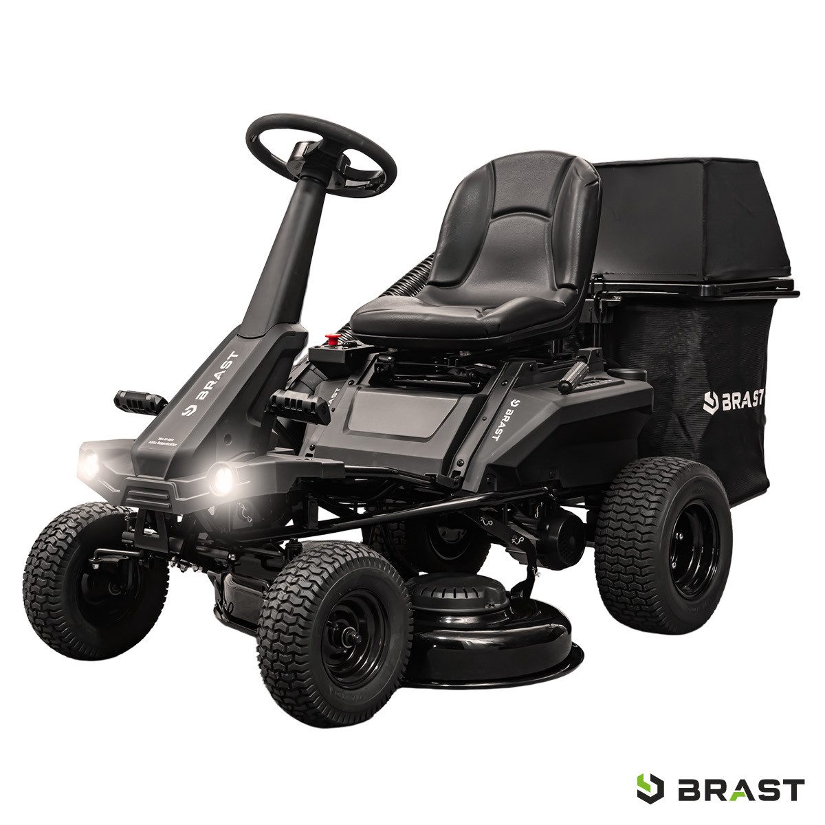 BRAST Akku-Rasentraktor Aufsitzmäher, 48V - Elektroantrieb mit 75Ah Batterie, 92 cm Schnittbreite, Elektrostart, 150L Fangkorb, 4in1-Funktion