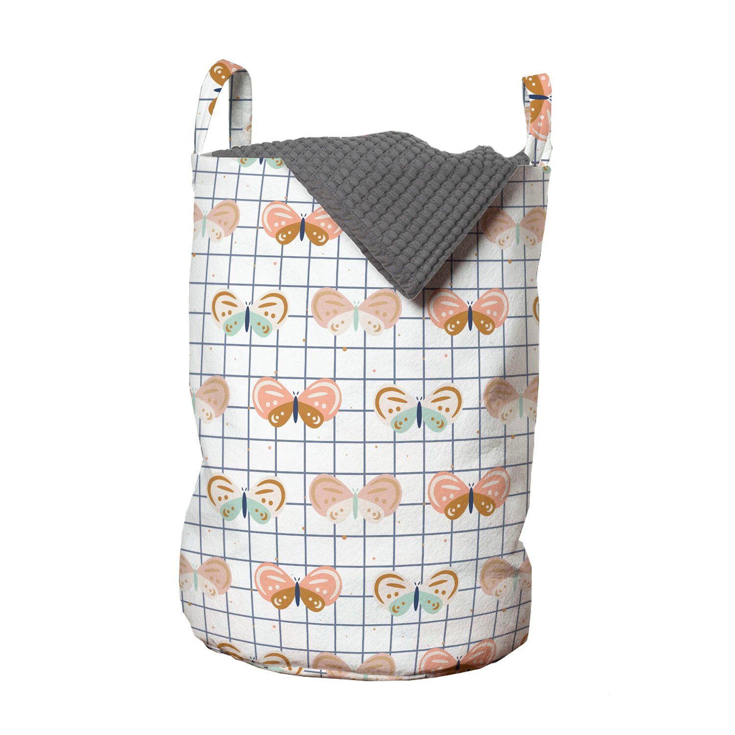 Abakuhaus Wäschesäckchen Wäschekorb mit Griffen Kordelzugverschluss für Waschsalons, Gekritzel Schmetterlings-Motive mit Spots | Wäschesäcke