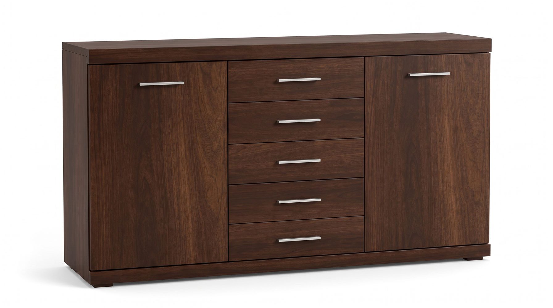 Feldmann-Wohnen Sideboard Imperial (links und rechts je 1 Tür, dahinter je 1 Boden, mittig 5 Schubkästen, 1 St., Modernes Sideboard in attraktiver Farbgebung), 140x45x89,5cm Nussbaum Imperial 2-türig