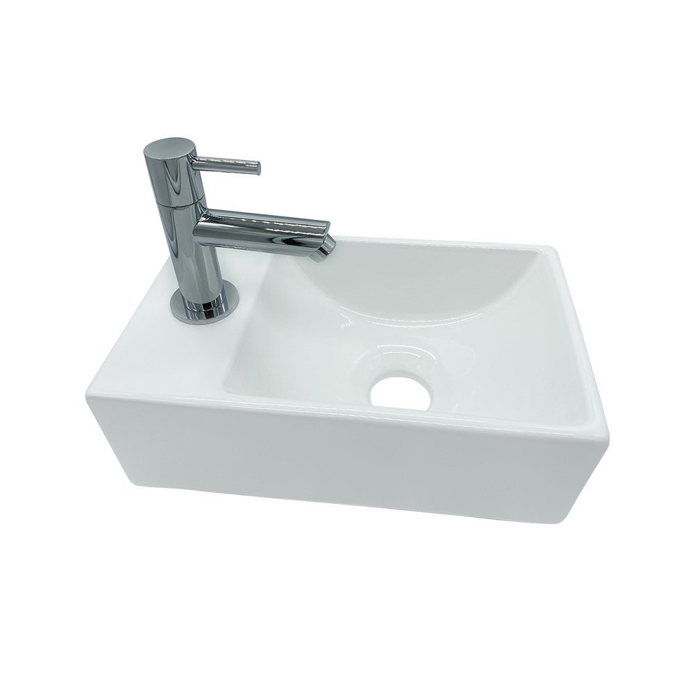 Aloni Waschbecken 431-L (einzel, 1-St), Design Waschtisch Kleines Gäste Wc Handwaschbecken Hahnloch Links