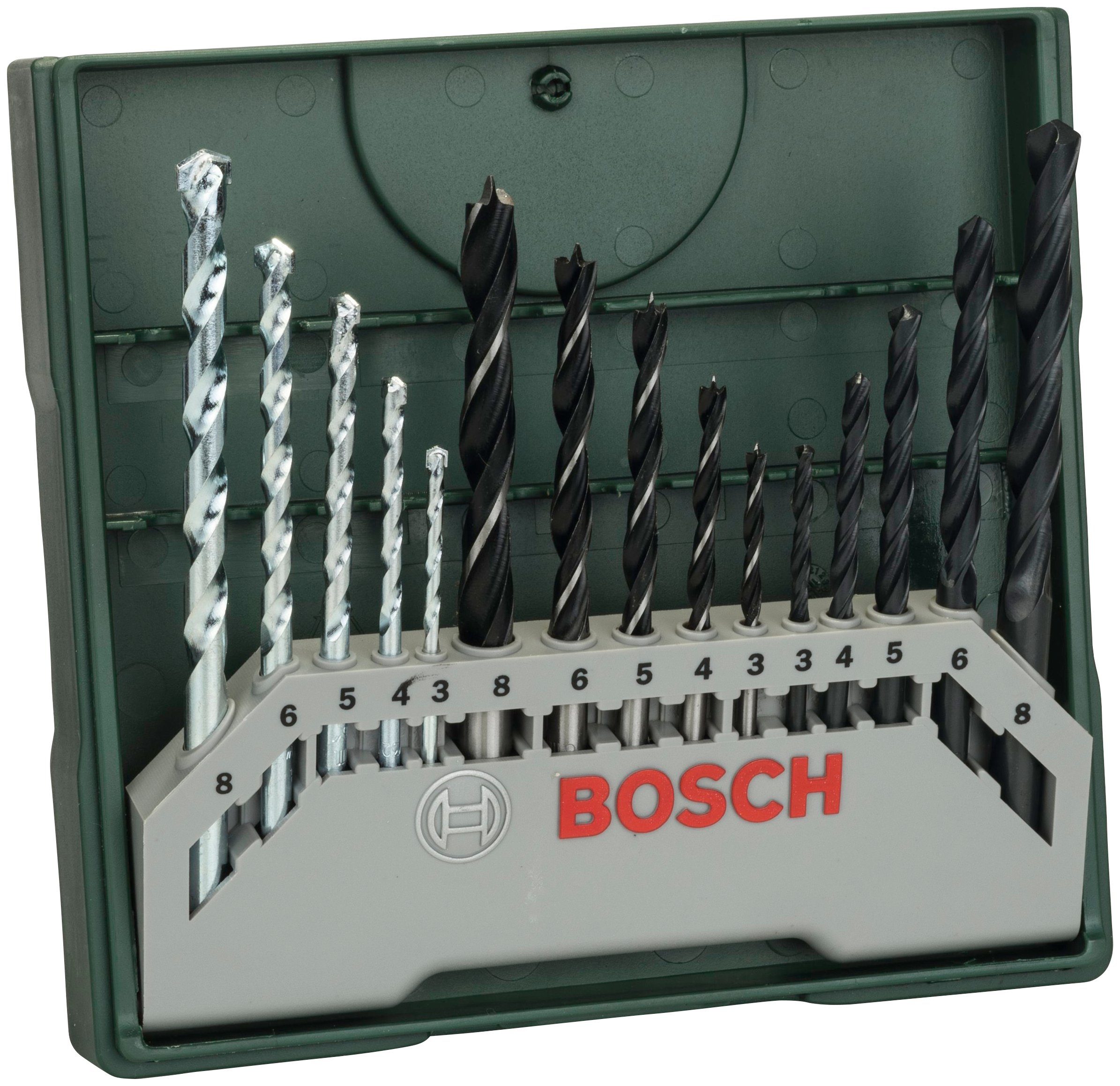 Steinbohrer, Home 5 (15-tlg), Mixed-Set, 5 Spiralbohrer 5 Holzbohrer Metallbohrer, Garden 15-teiliges & Mini-X-Line Bosch