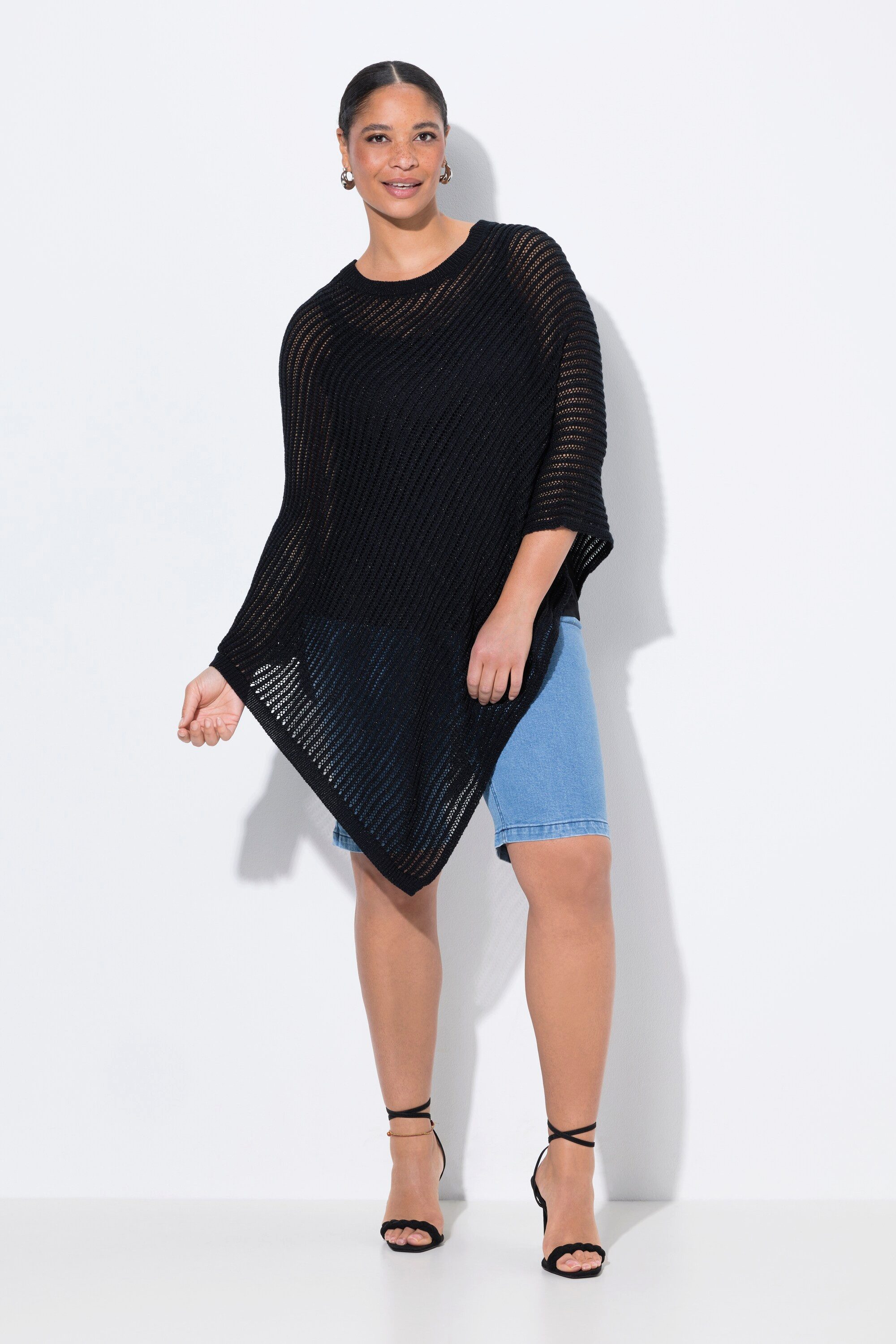 MIAMODA Pullunder Poncho oversized Glitzer-Strick Zipfelsaum günstig online kaufen