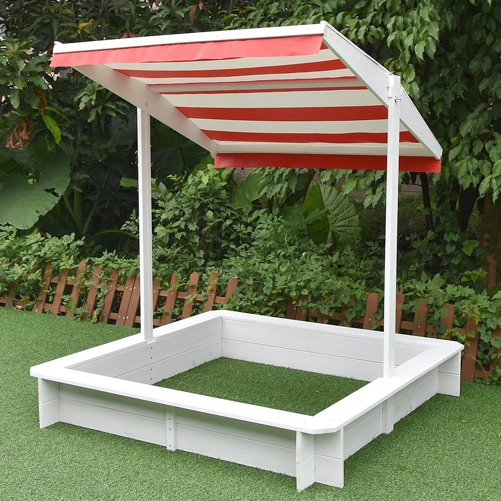 Mucola Sandkasten Sandkasten mit Sonndendach Sandkiste Sandbox Spielhaus Holzsandkasten, (Stück, 1-tlg., Sandkasten mit Dach), Sonnendach