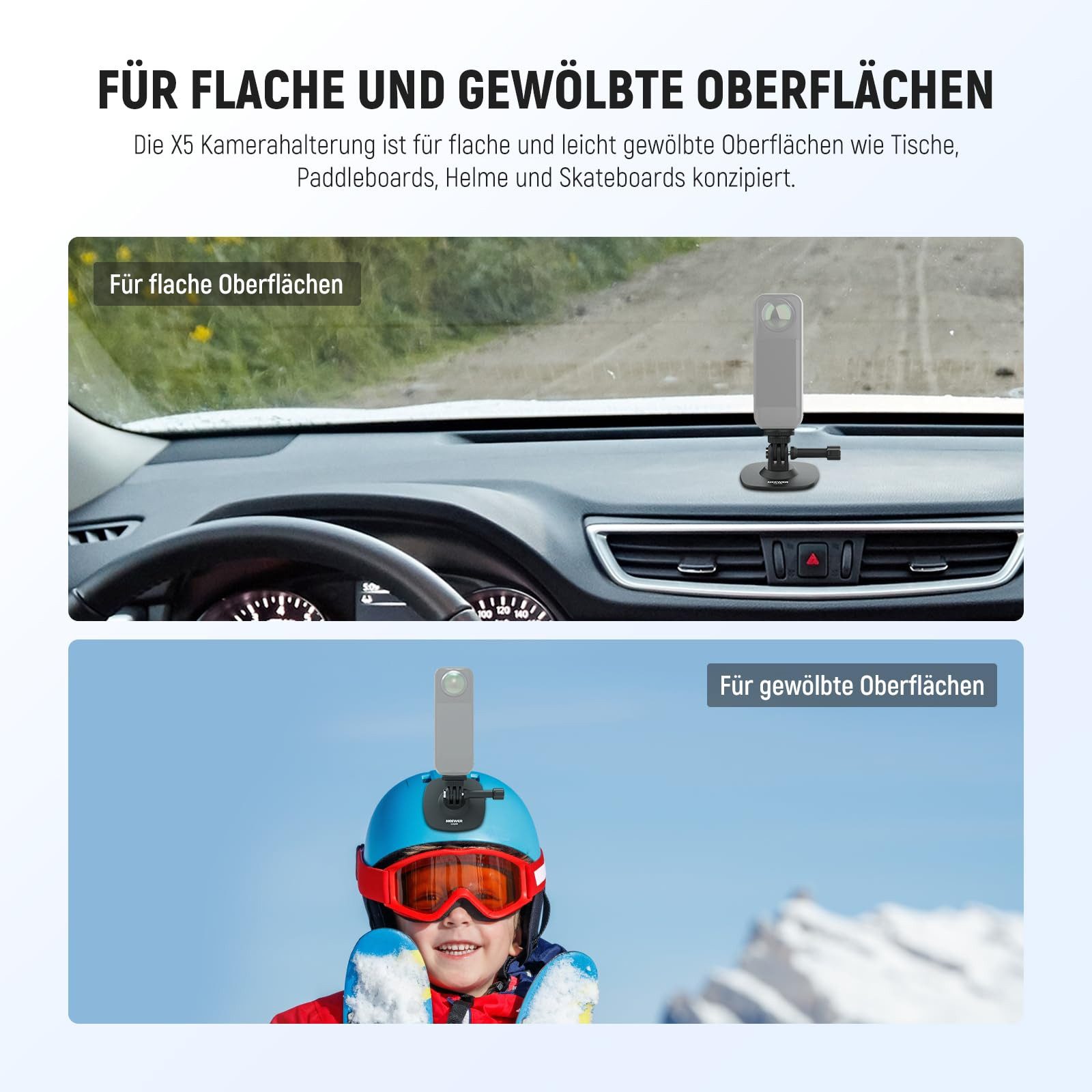 Neewer Action Cam-Halterung CA159 Klebehalterung kompatibel mit Insta 360 GoPro DJI Action Cam, (Packung, 1-tlg., 180° neigbarer Auto Helmhalter Mount Basisadap – Bild 4 von 5