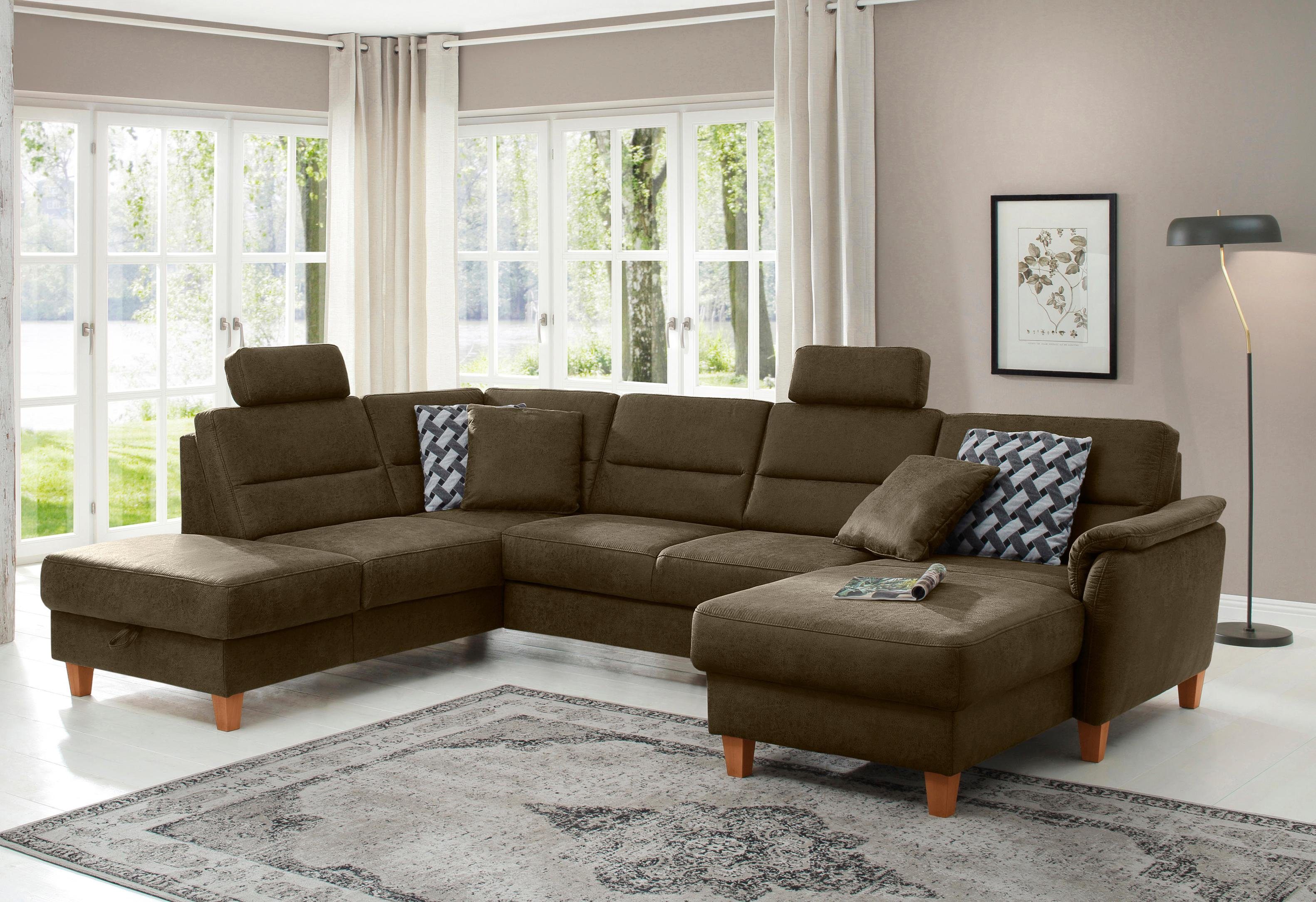 Home affaire Wohnlandschaft Palmera U-Form, B: 308 cm, optional Bettfunktion & Bettkasten, Federkern