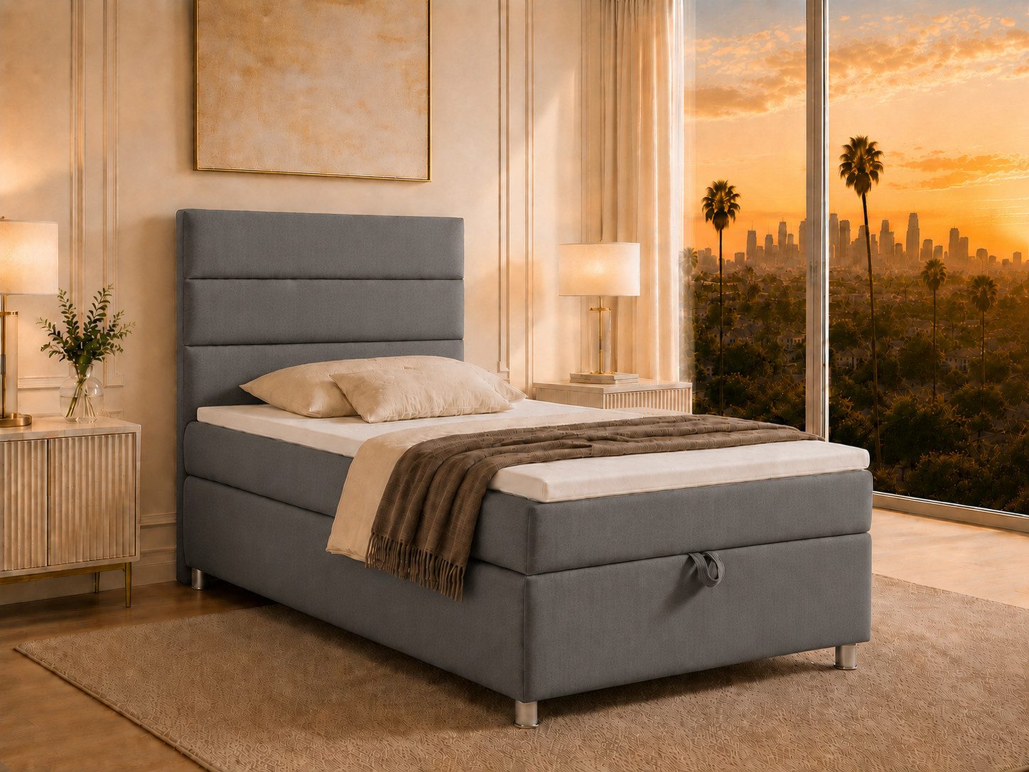 Best for Home Boxspringbett Trinity K-4 Single 5cm Topper Bonell Bettkasten (Einzelbett, Polsterbett mit gepolstertes Kopfteil, Jugendbett, Kinderbett versch. Größen, 1-St., 70x200 80x200 90x200 100x200 cm), Stauraum, ergonomischer Schlafkomfort, modernes