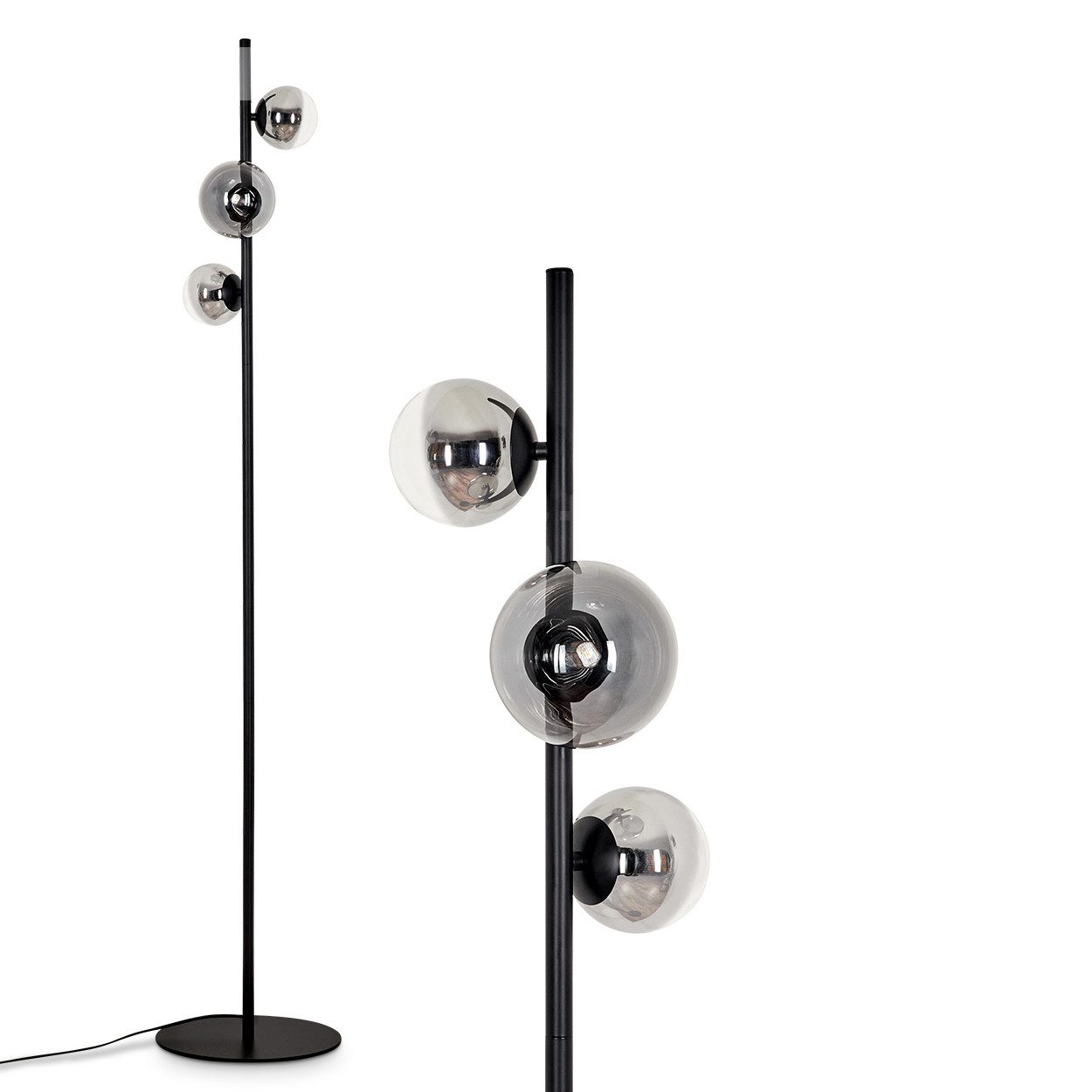 Stehlampe Stehlampe aus Metall/Glas in Schwarz/Rauchfarben/Klar