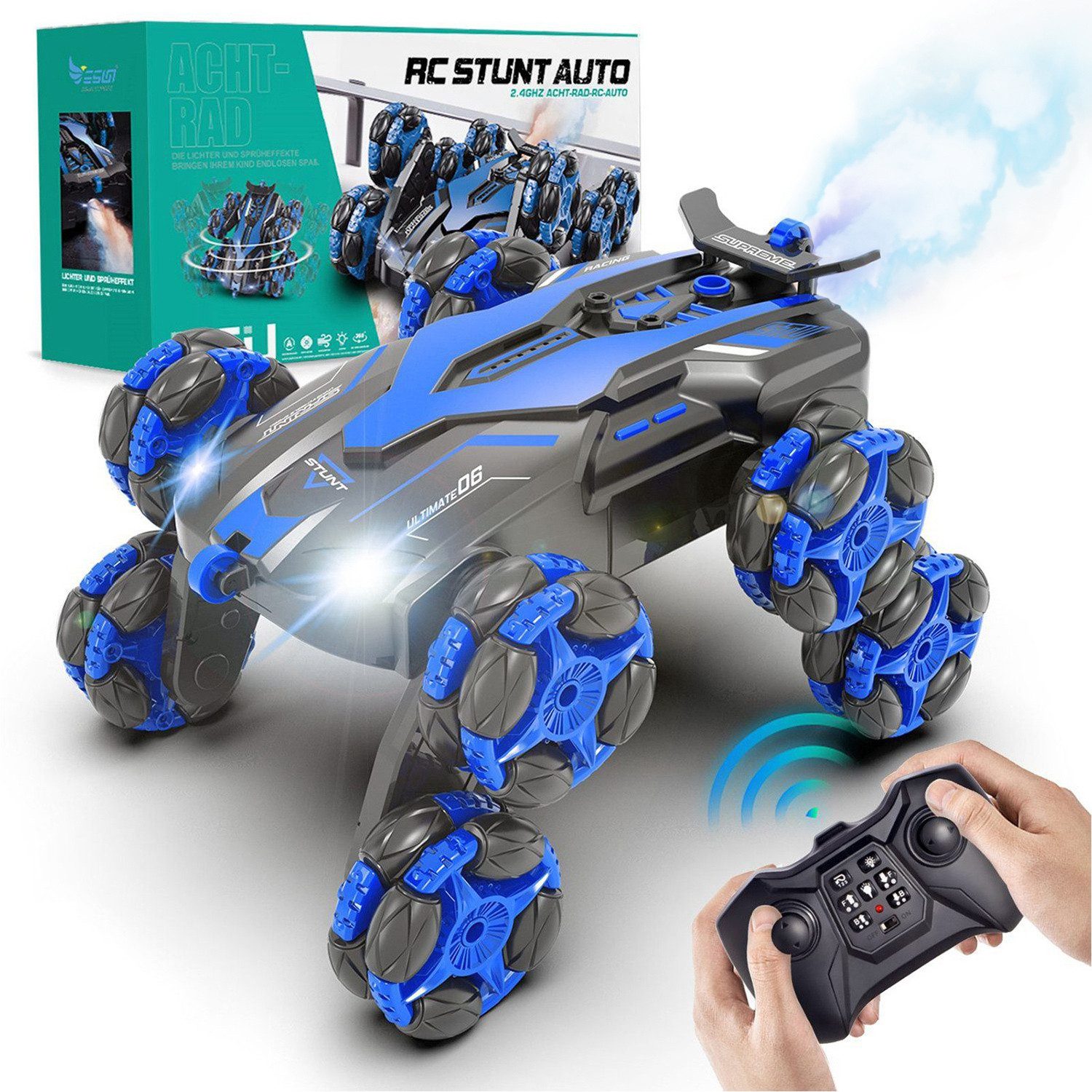 Esun RC-Auto Ferngesteuertes Auto ab 4 5 6 8 10 Jahre, RC Auto mit Fernbedienung (SET, Komplettset), RC Drift Car1:16 mit Sprühnebel-LED-Leuchten 2,4 GHz