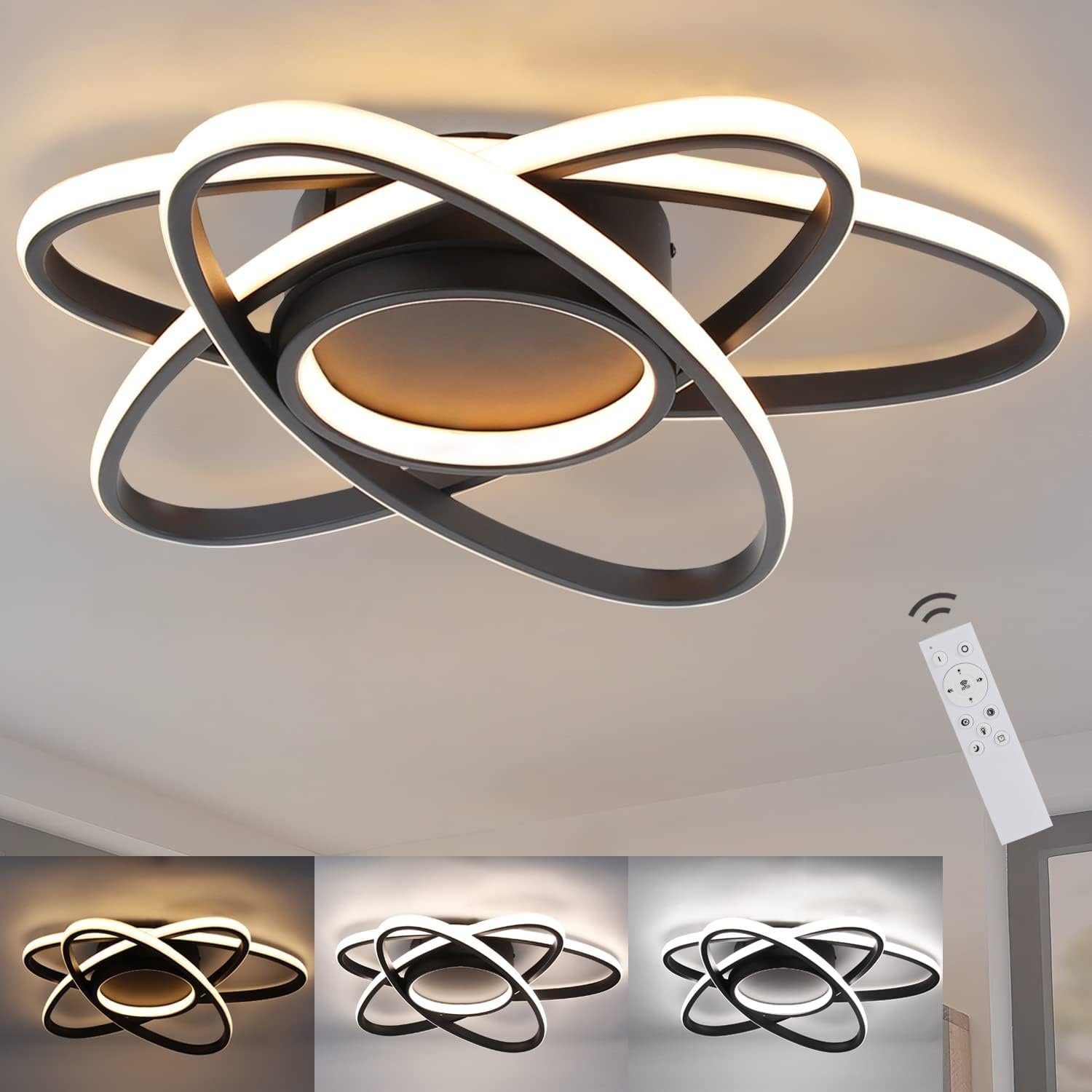 Nettlife LED Deckenleuchte Schwarz Dimmbar Deckenlampe günstig online kaufen